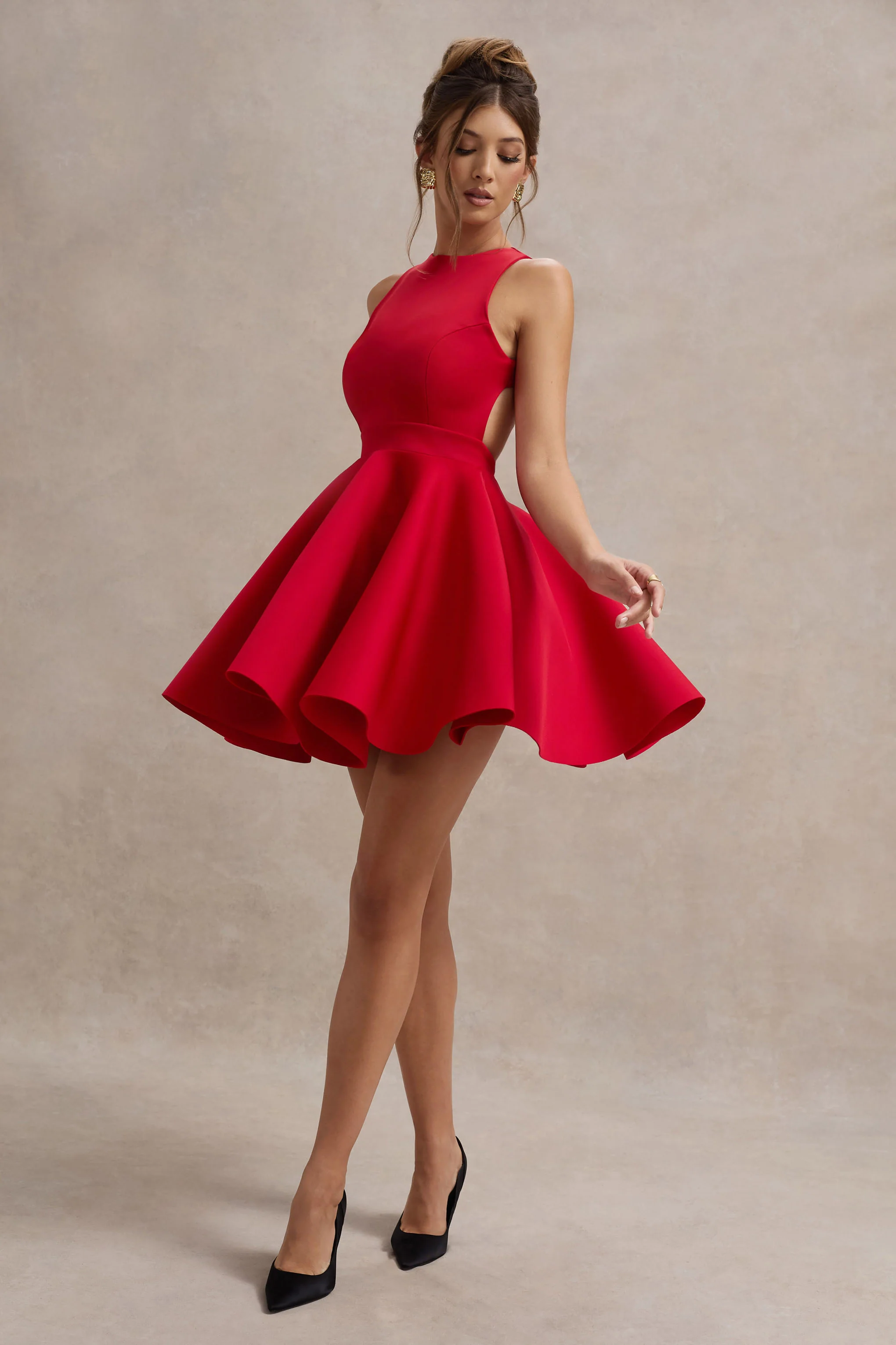 Waverly | Red Racer-Neck Sleeveless Skater Mini Dress - Image 5