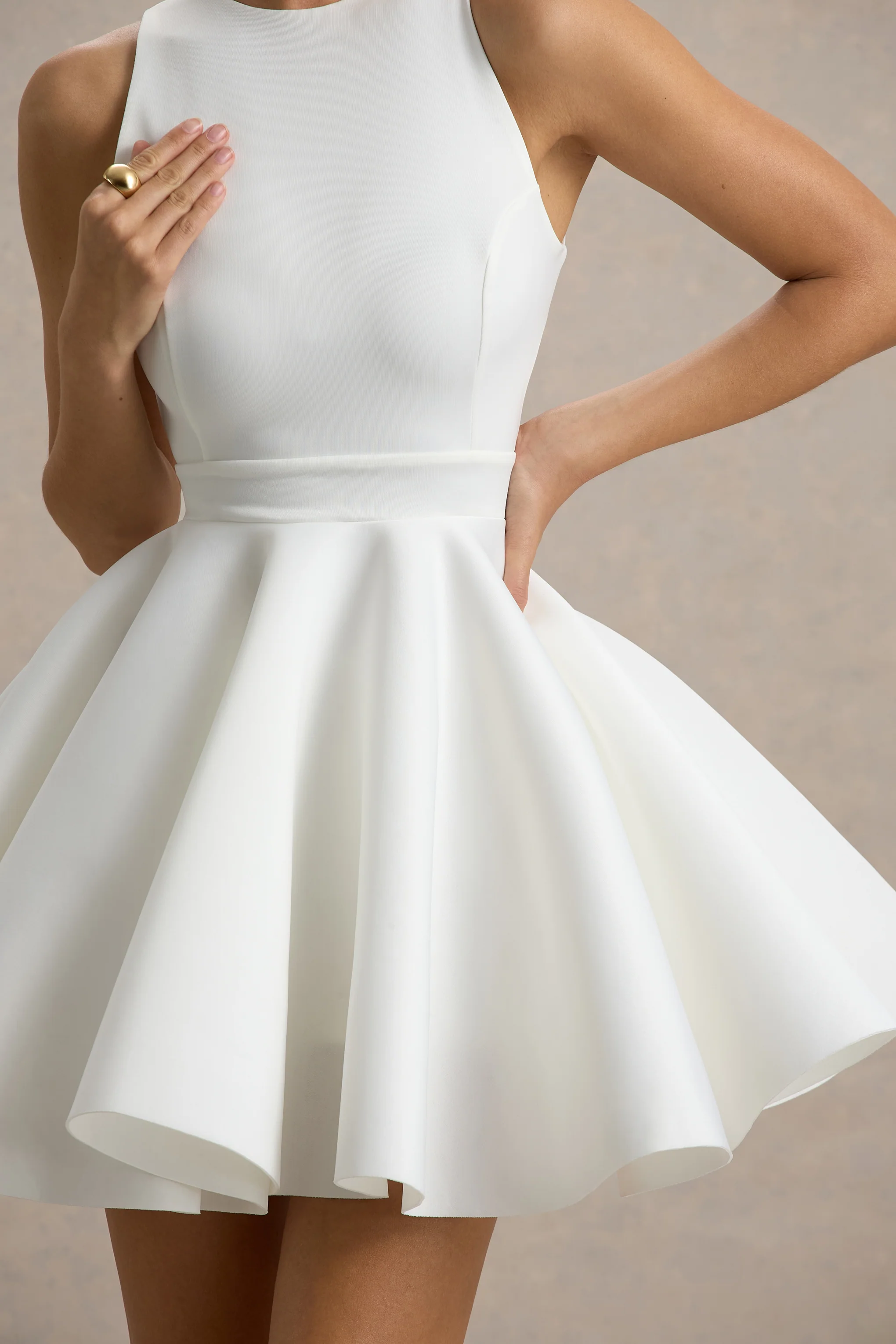 Waverly | White Racer-Neck Sleeveless Skater Mini Dress - Image 6