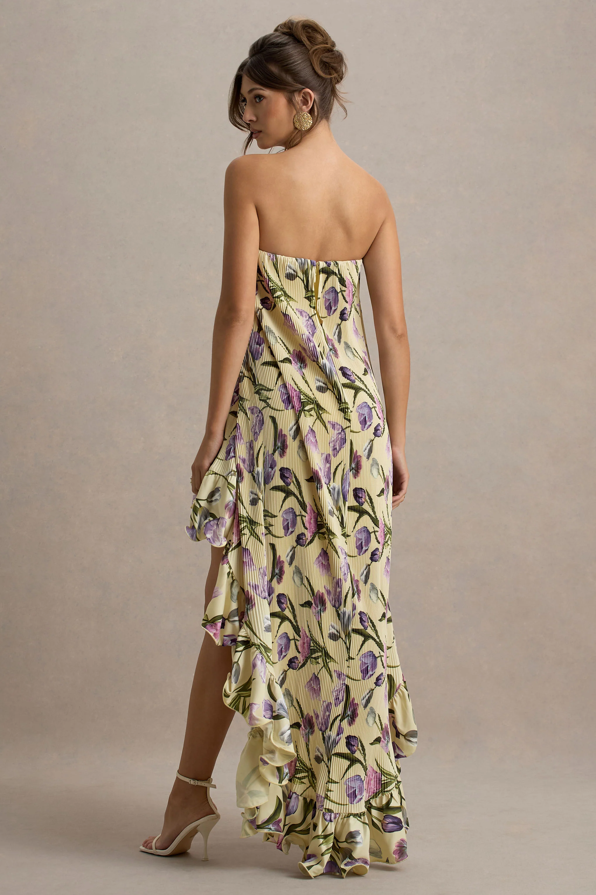 Whistler | Tulip Floral Print Chiffon Bandeau High-Low Ruffled Maxi Dress - Image 3
