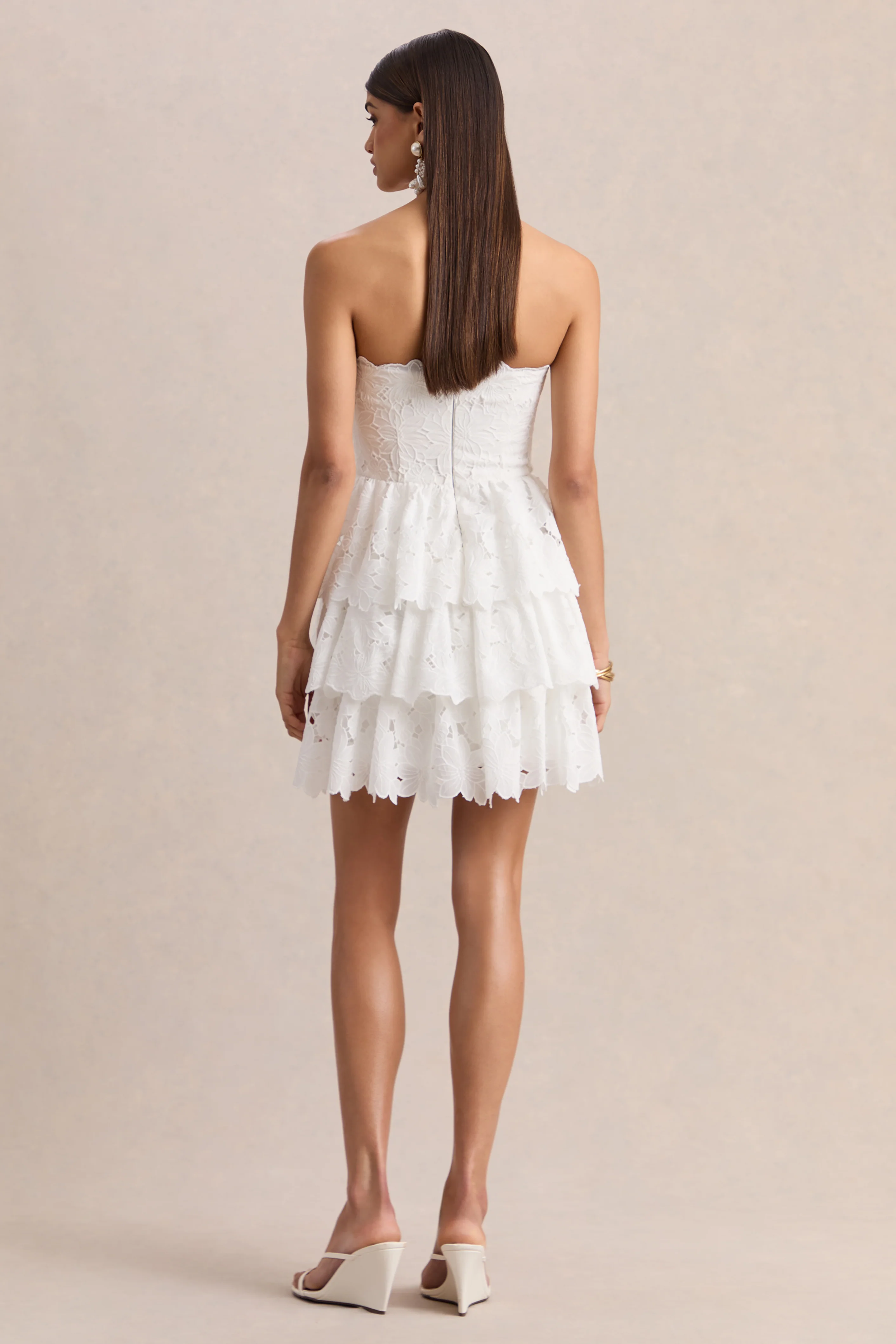 Winona | White Lace Square-Neck Mini Dress With Ruffled Detailing - Image 2