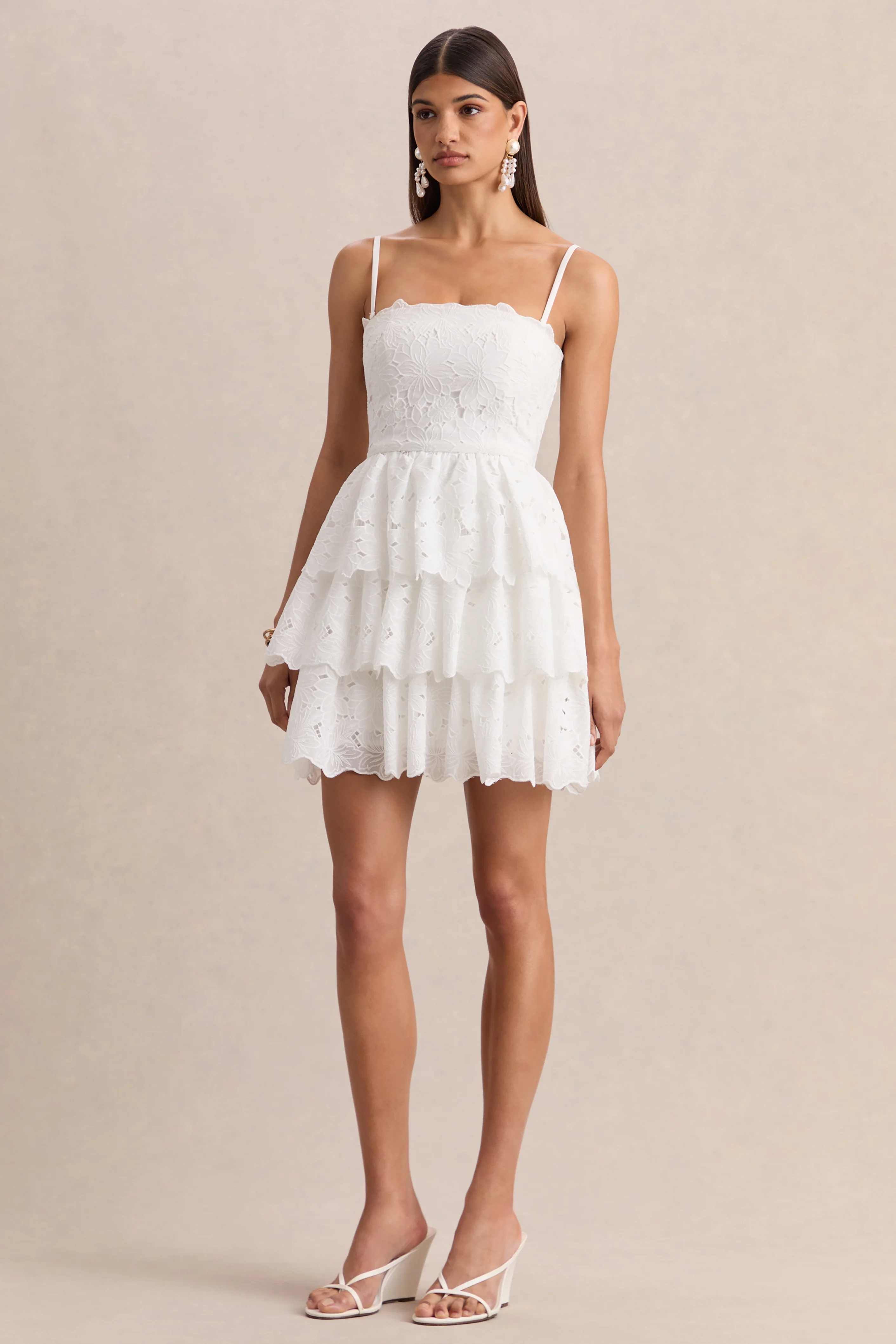 Winona | White Lace Square-Neck Mini Dress With Ruffled Detailing - Image 5