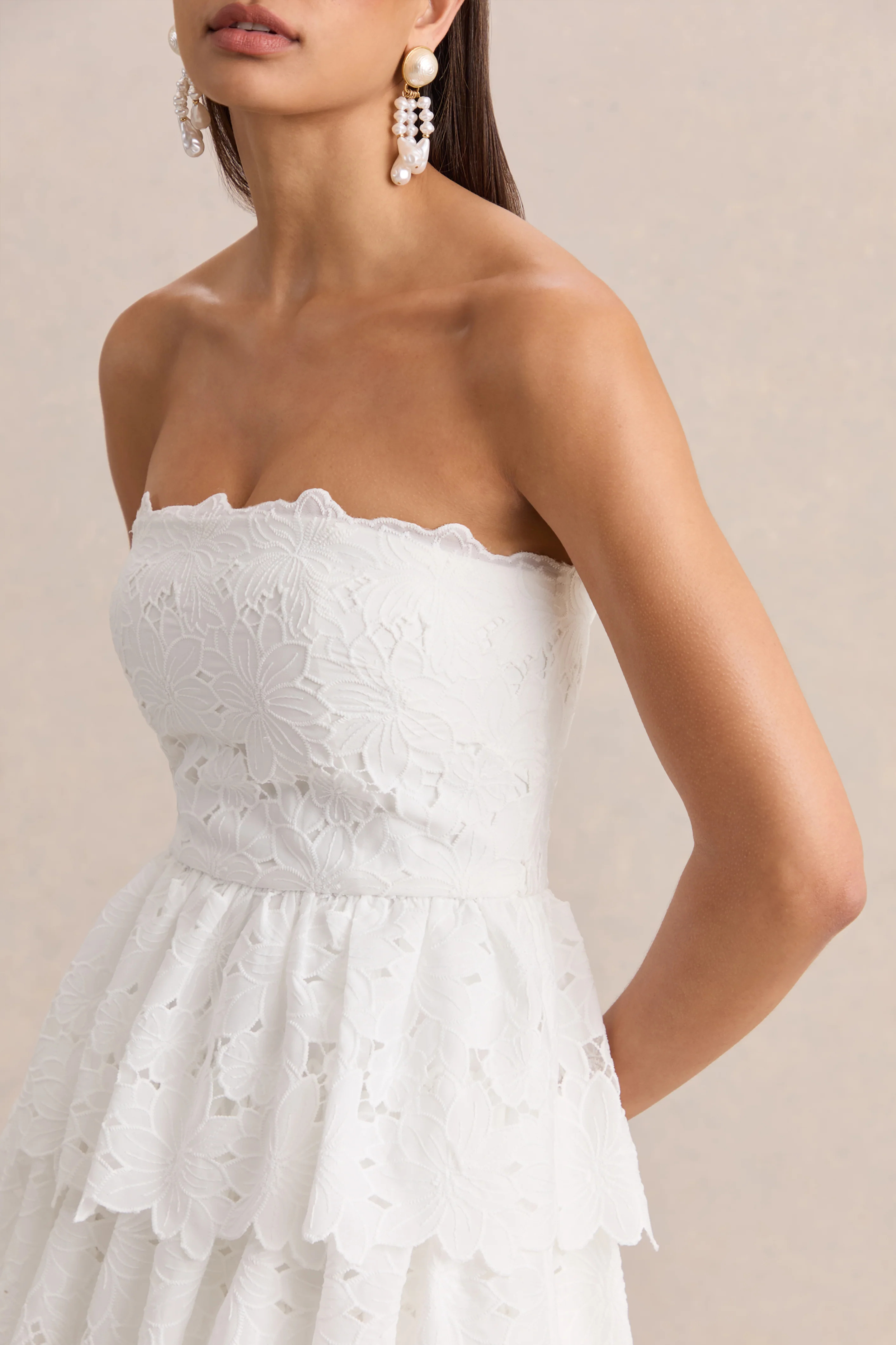 Winona | White Lace Square-Neck Mini Dress With Ruffled Detailing - Image 6