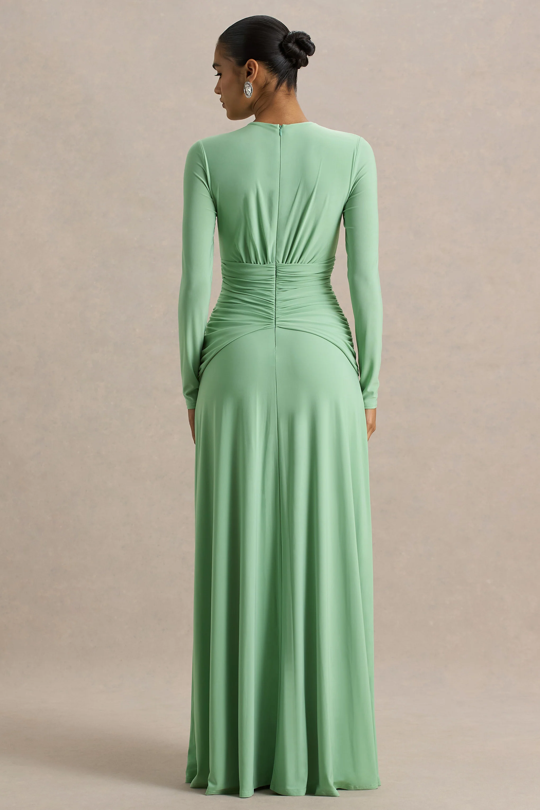 With Me | Green High-Neck Maxi Dress With Ruched Detailing - Image 2