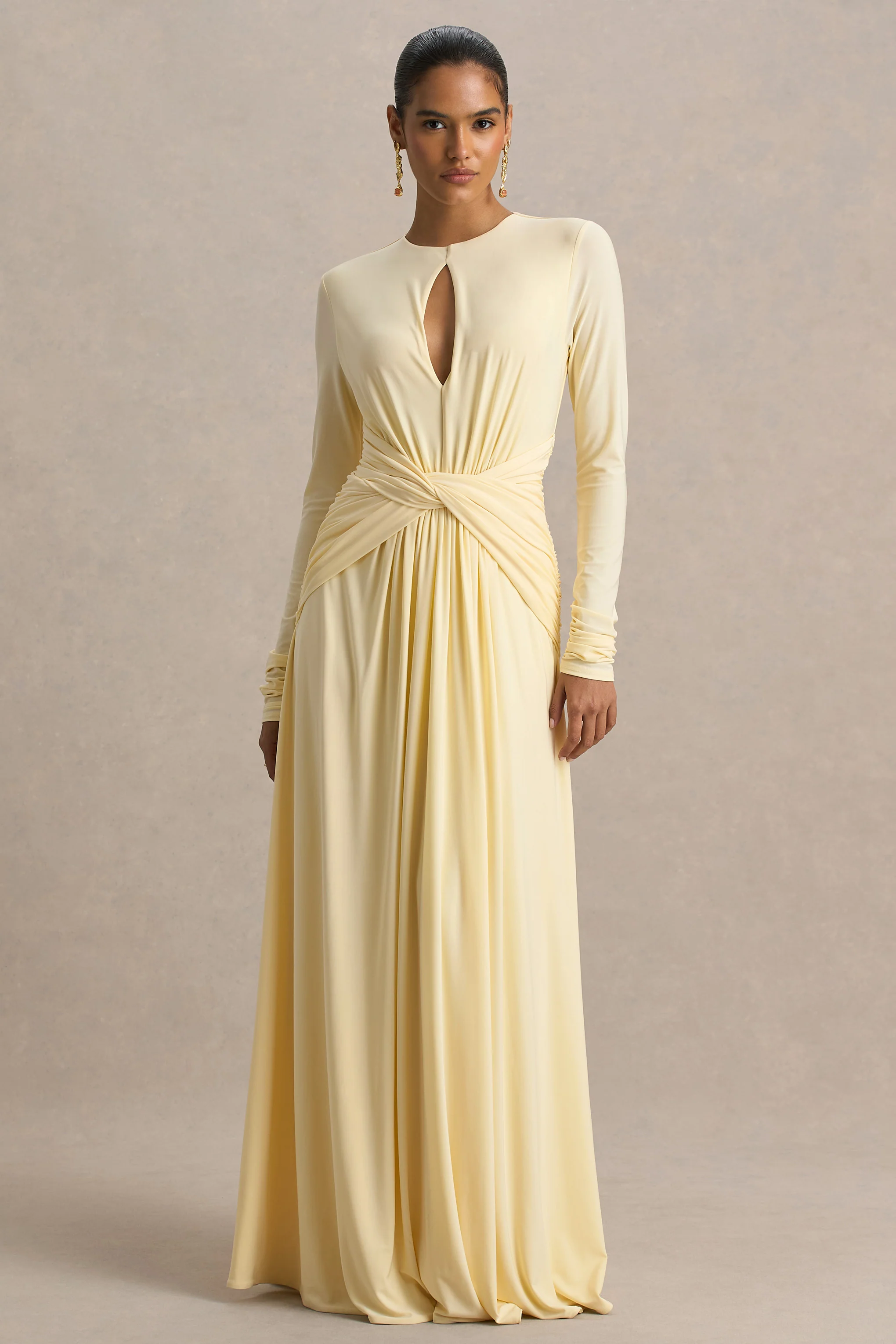 With Me | Lemon High-Neck Maxi Dress With Ruched Detailing - Image 4