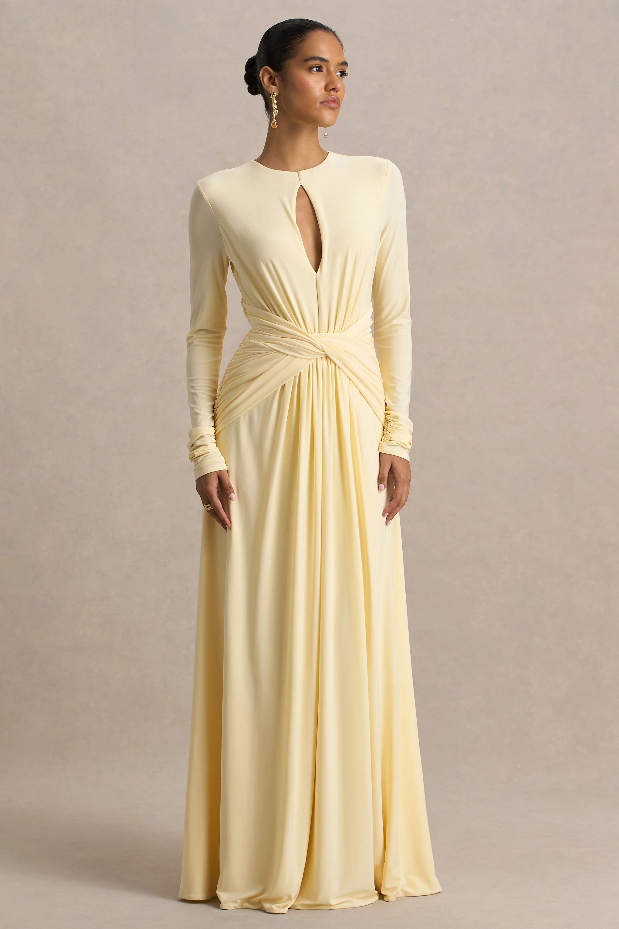 With Me | Lemon High-Neck Maxi Dress With Ruched Detailing - Image 5