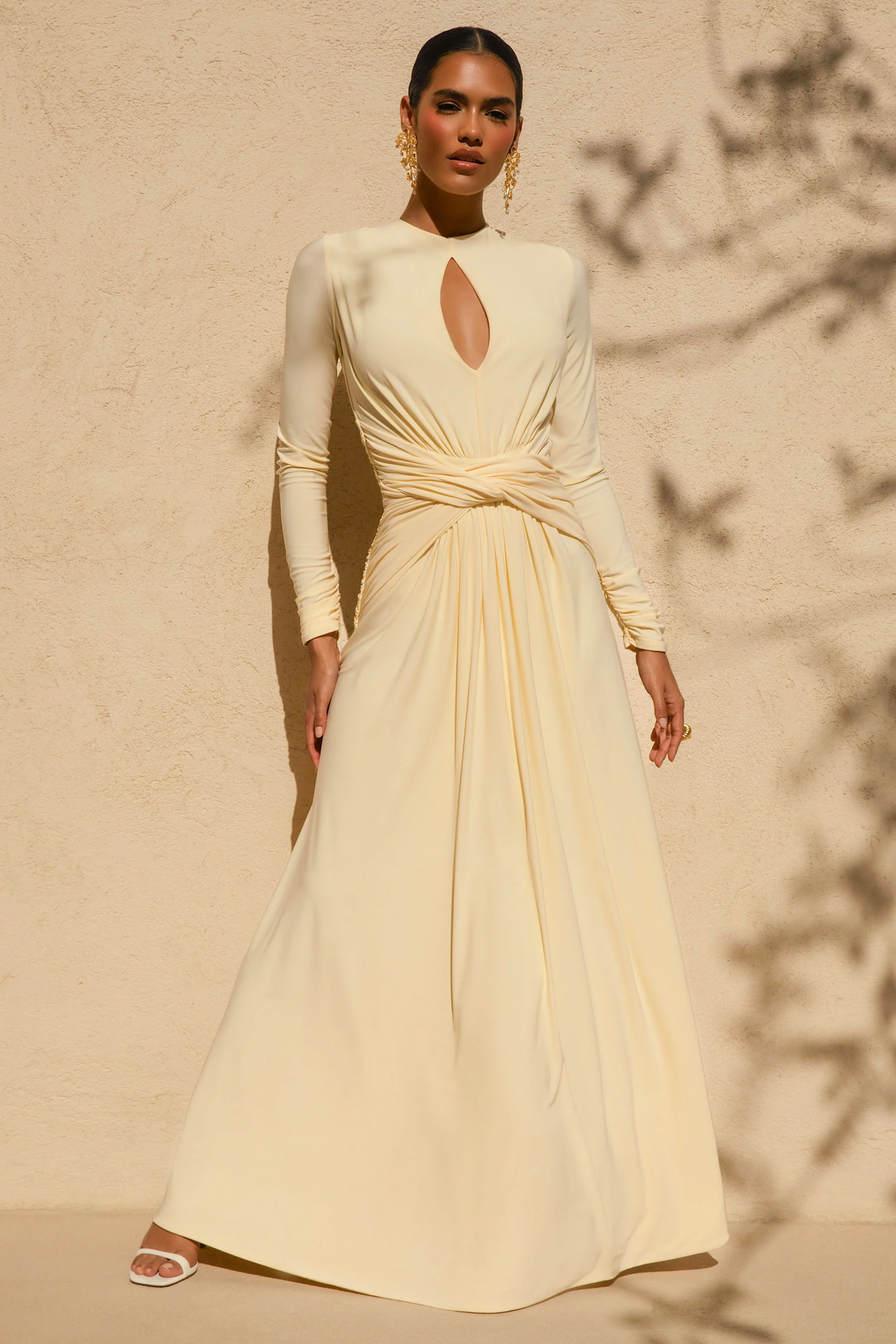 With Me | Lemon High-Neck Maxi Dress With Ruched Detailing - Image 7