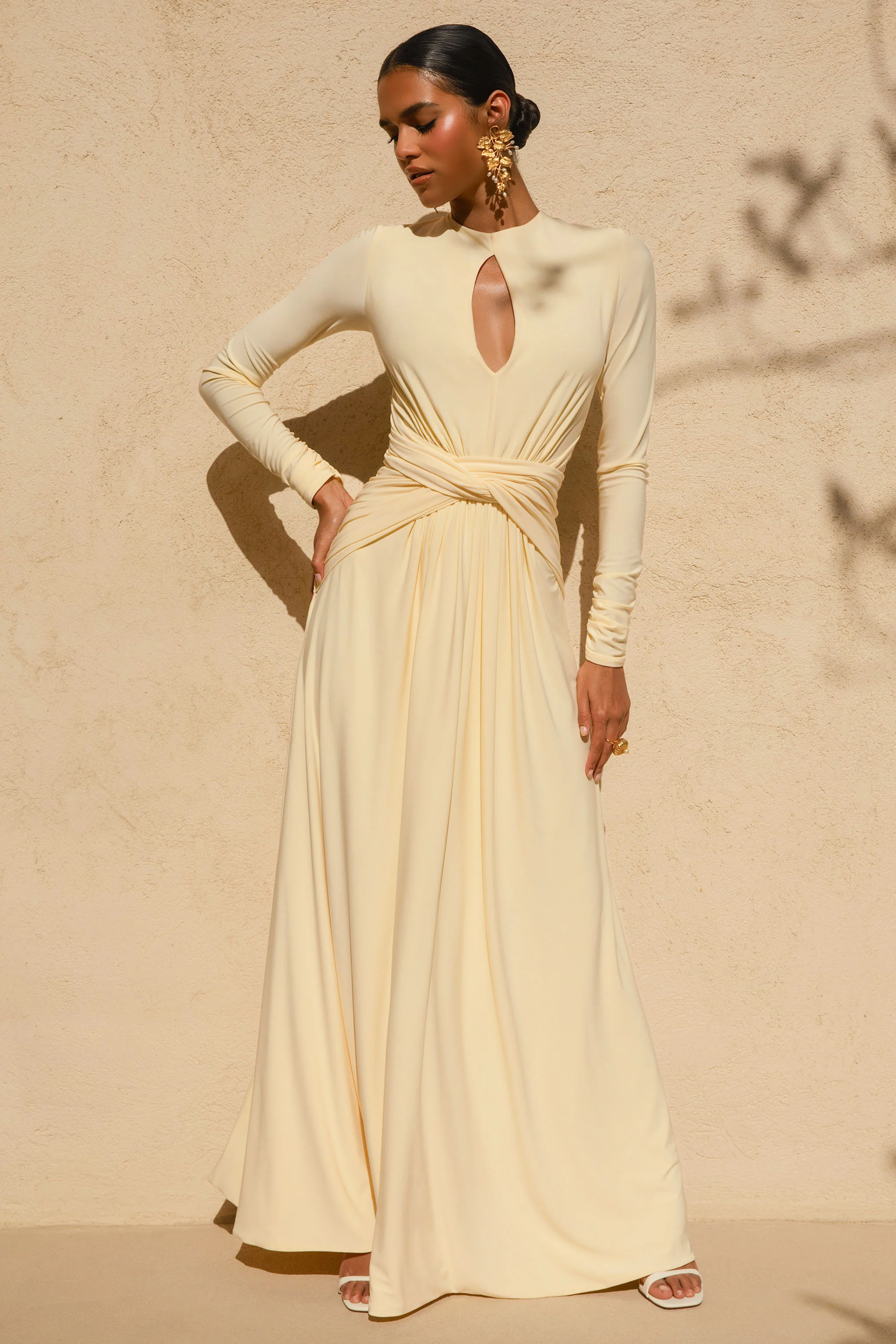 With Me | Lemon High-Neck Maxi Dress With Ruched Detailing - Image 9
