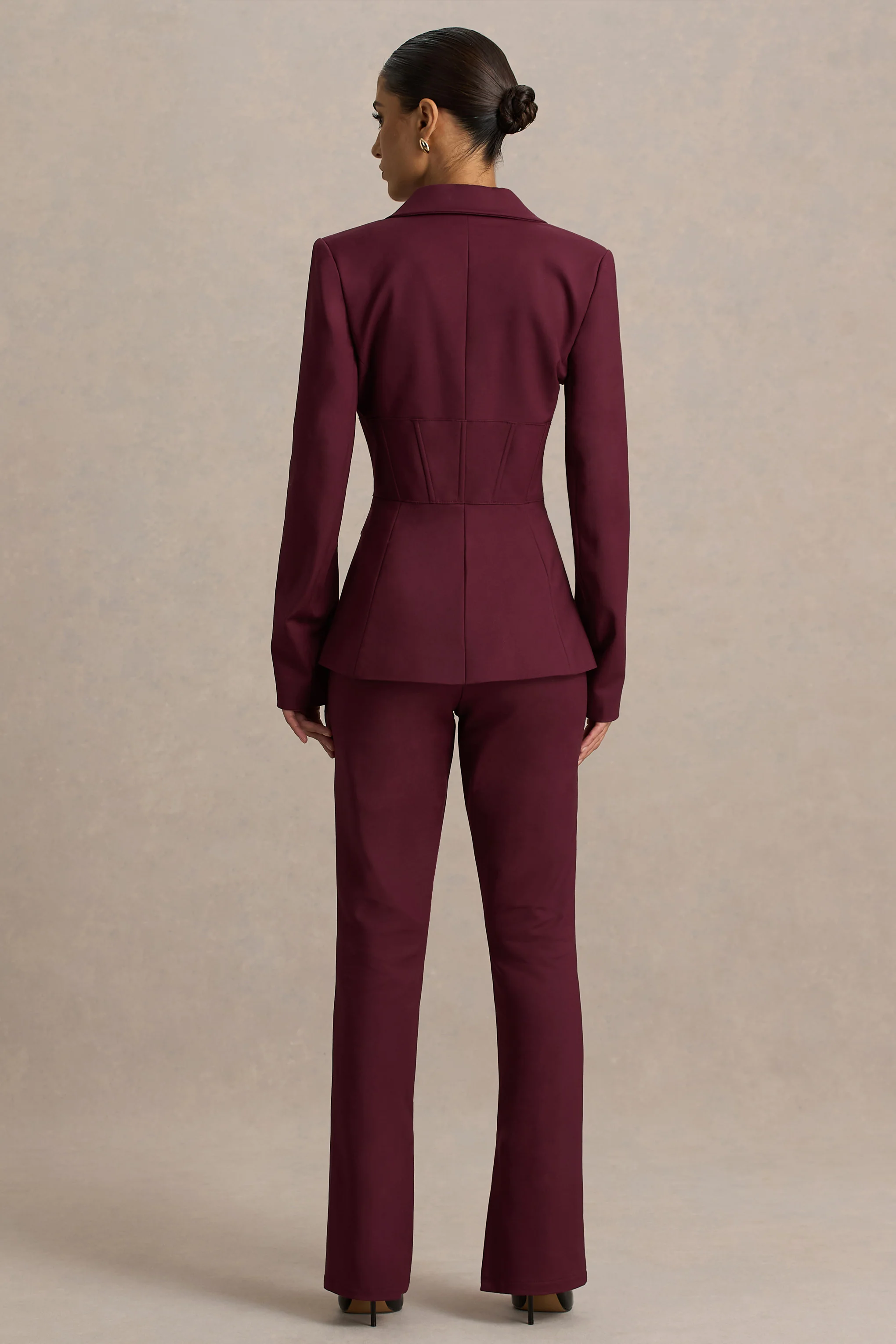 Wonder Woman | Burgundy High Waist Tailored Trousers With Hem Split - Image 2