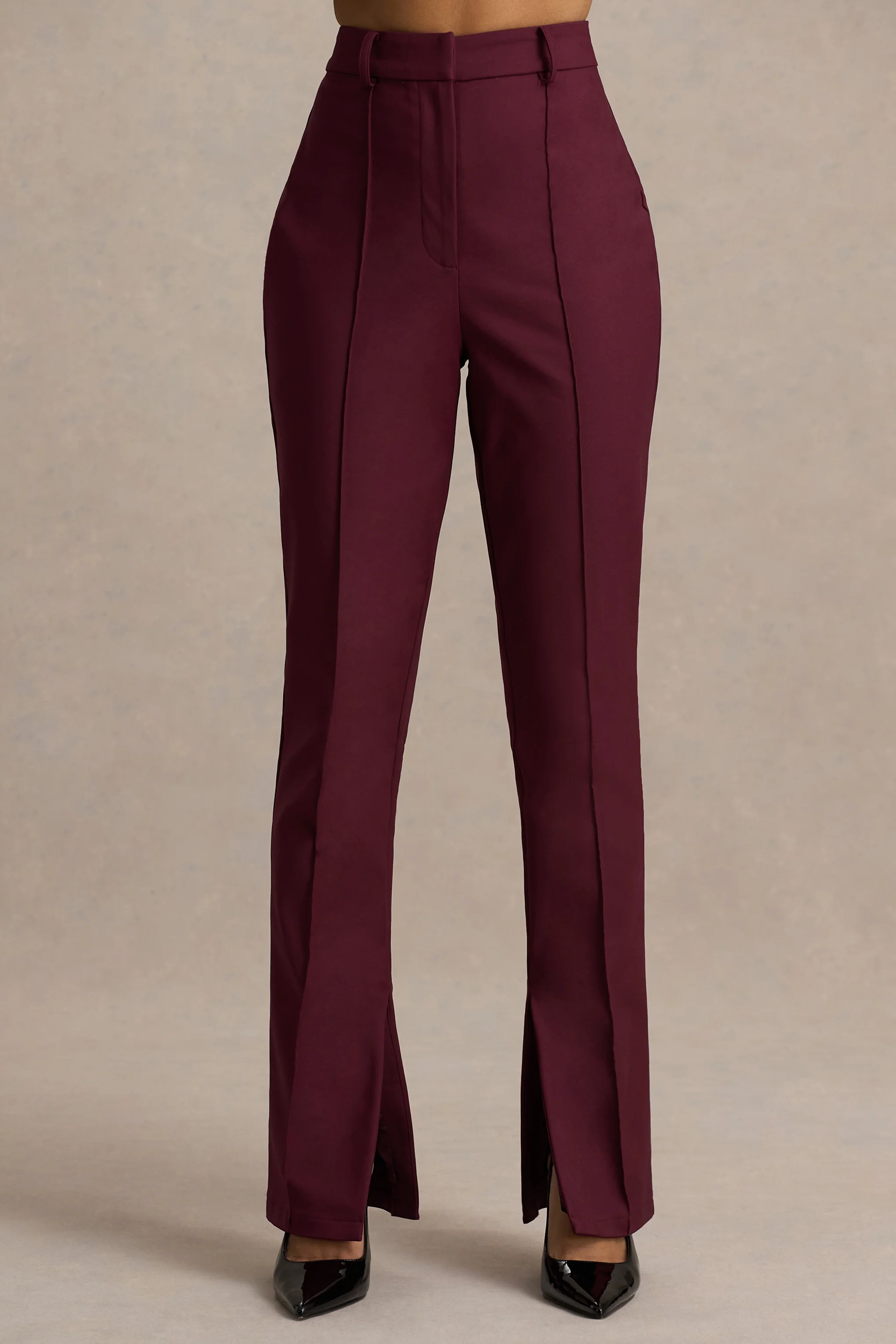 Wonder Woman | Burgundy High Waist Tailored Trousers With Hem Split - Image 3
