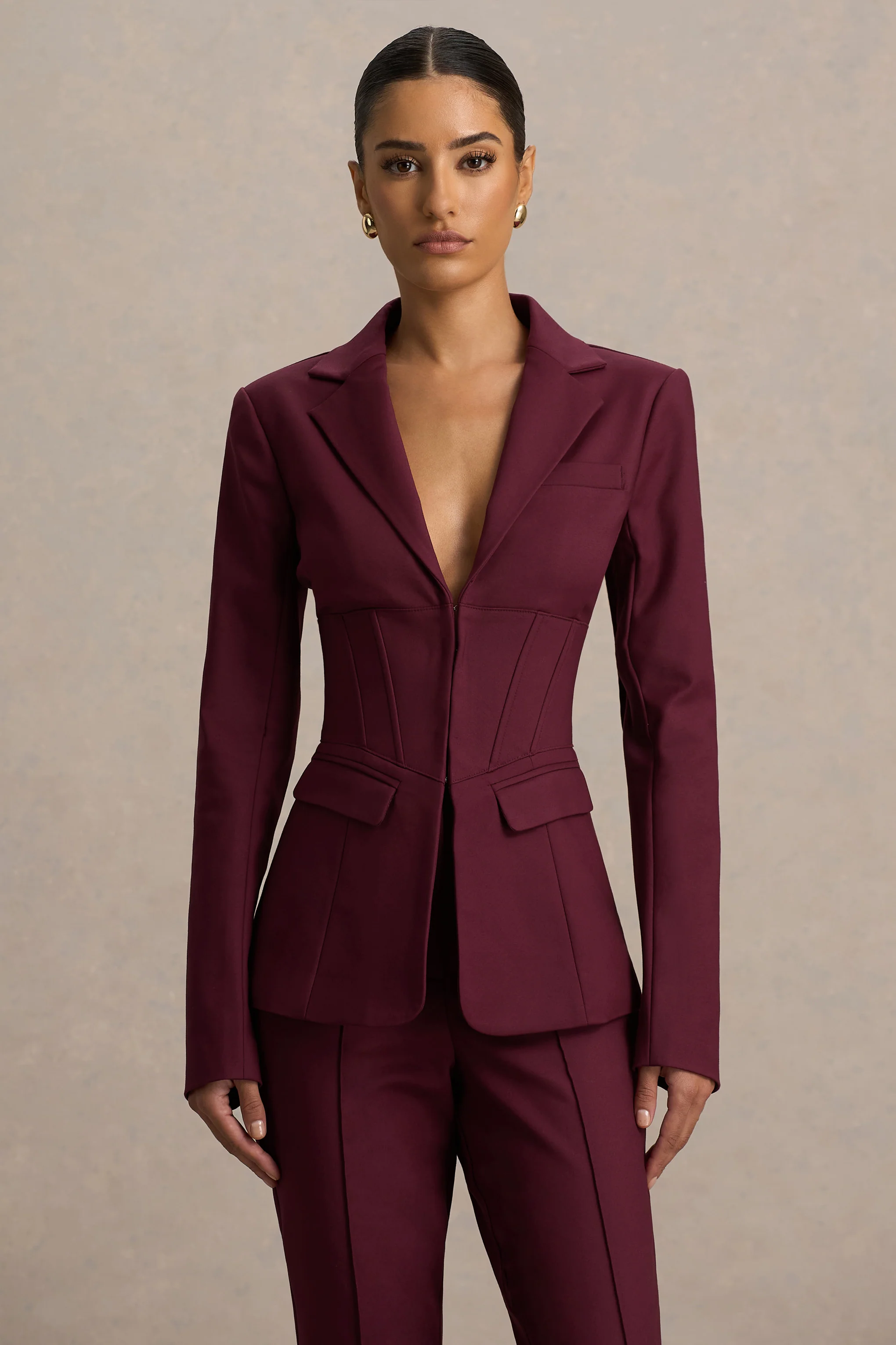 Wonder Woman | Burgundy High Waist Tailored Trousers With Hem Split - Image 6