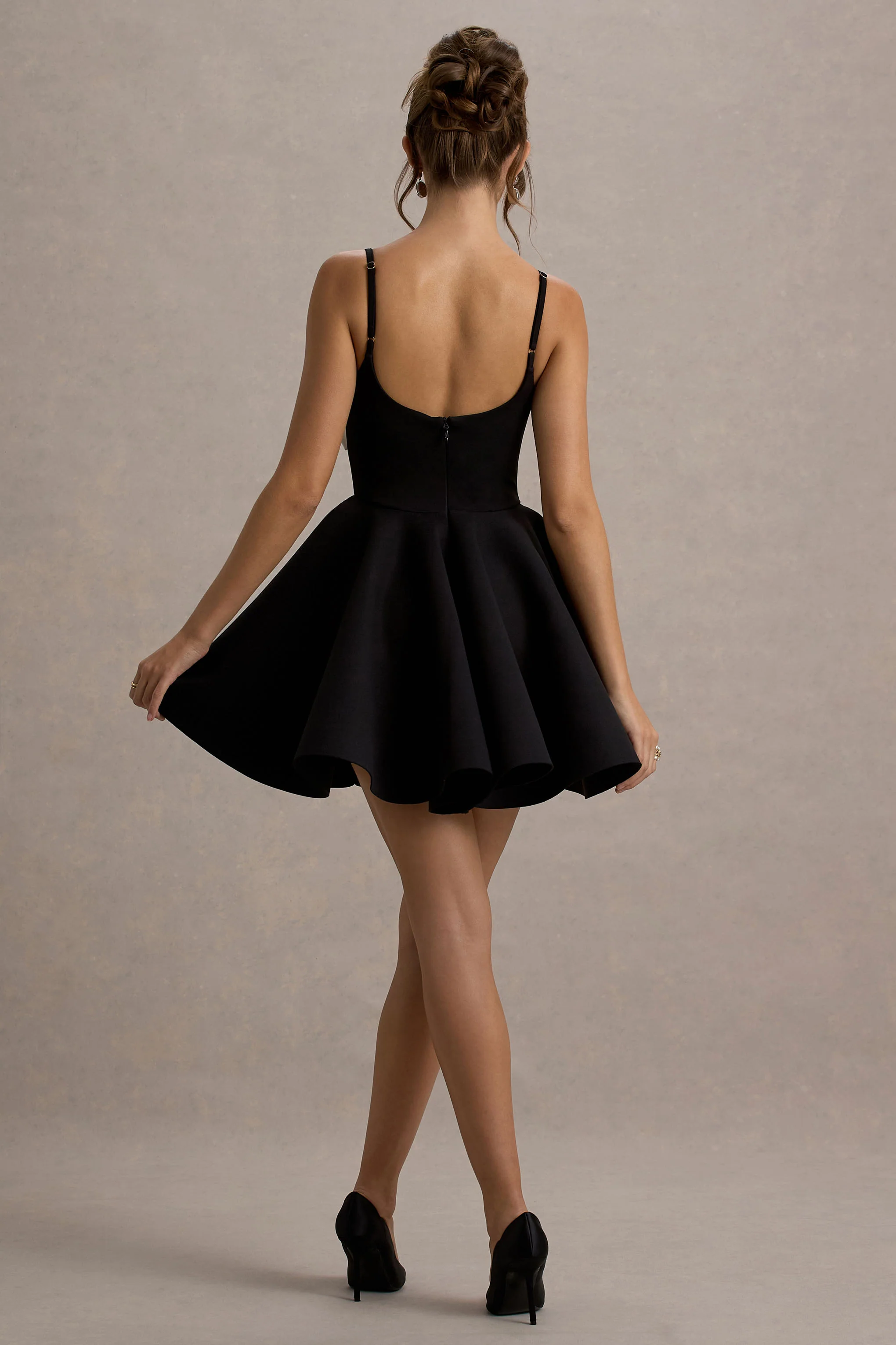 Yasmina | Black & White Bow Skater Mini Dress - Image 2