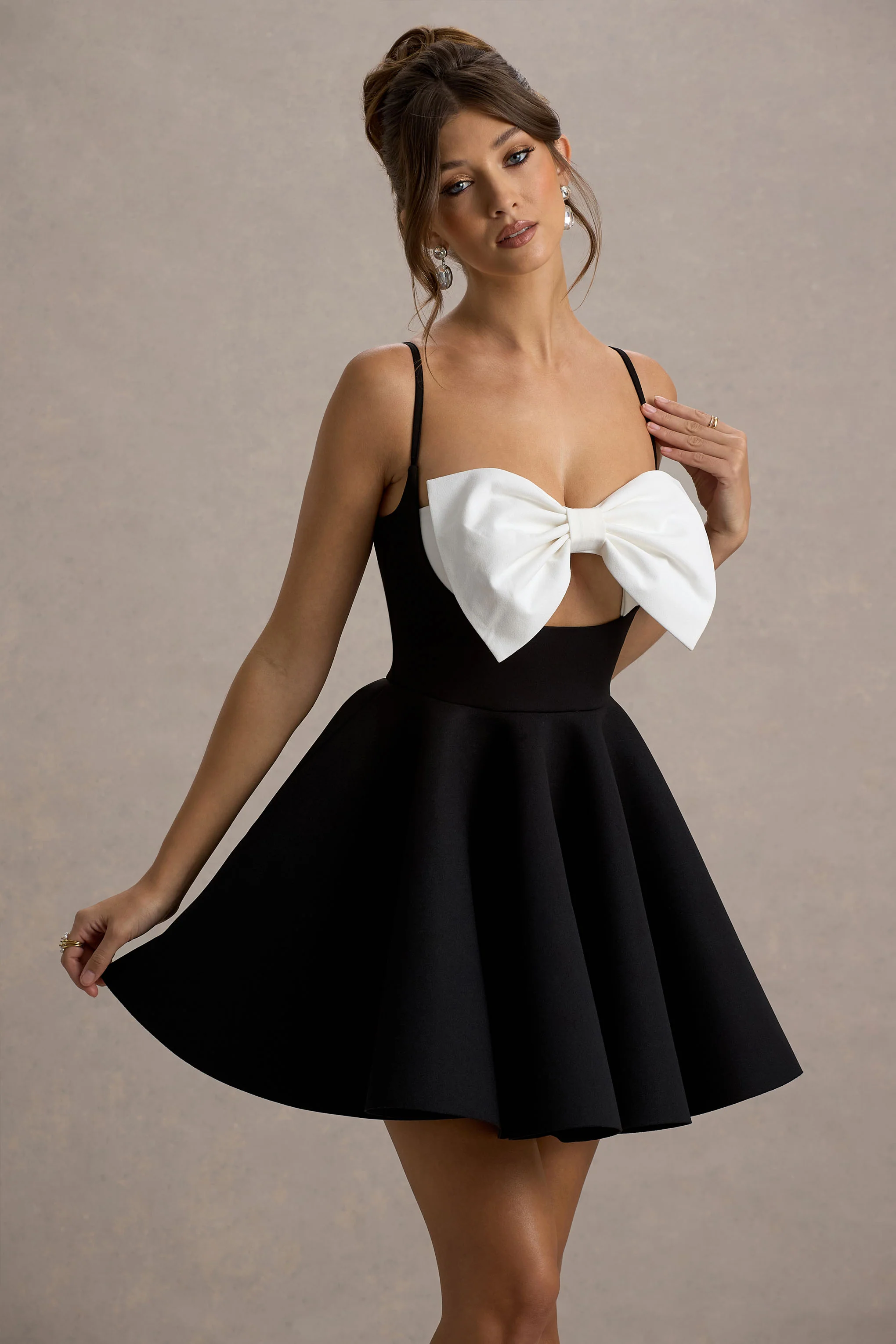 Yasmina | Black & White Bow Skater Mini Dress - Image 3