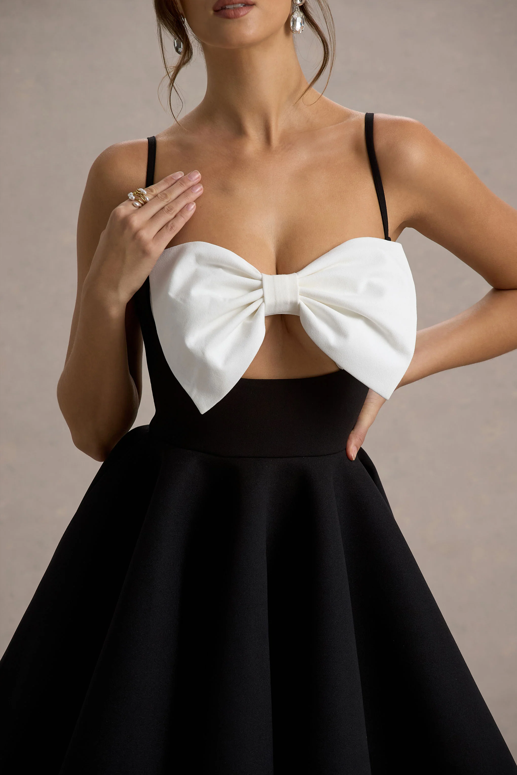 Yasmina | Black & White Bow Skater Mini Dress - Image 6