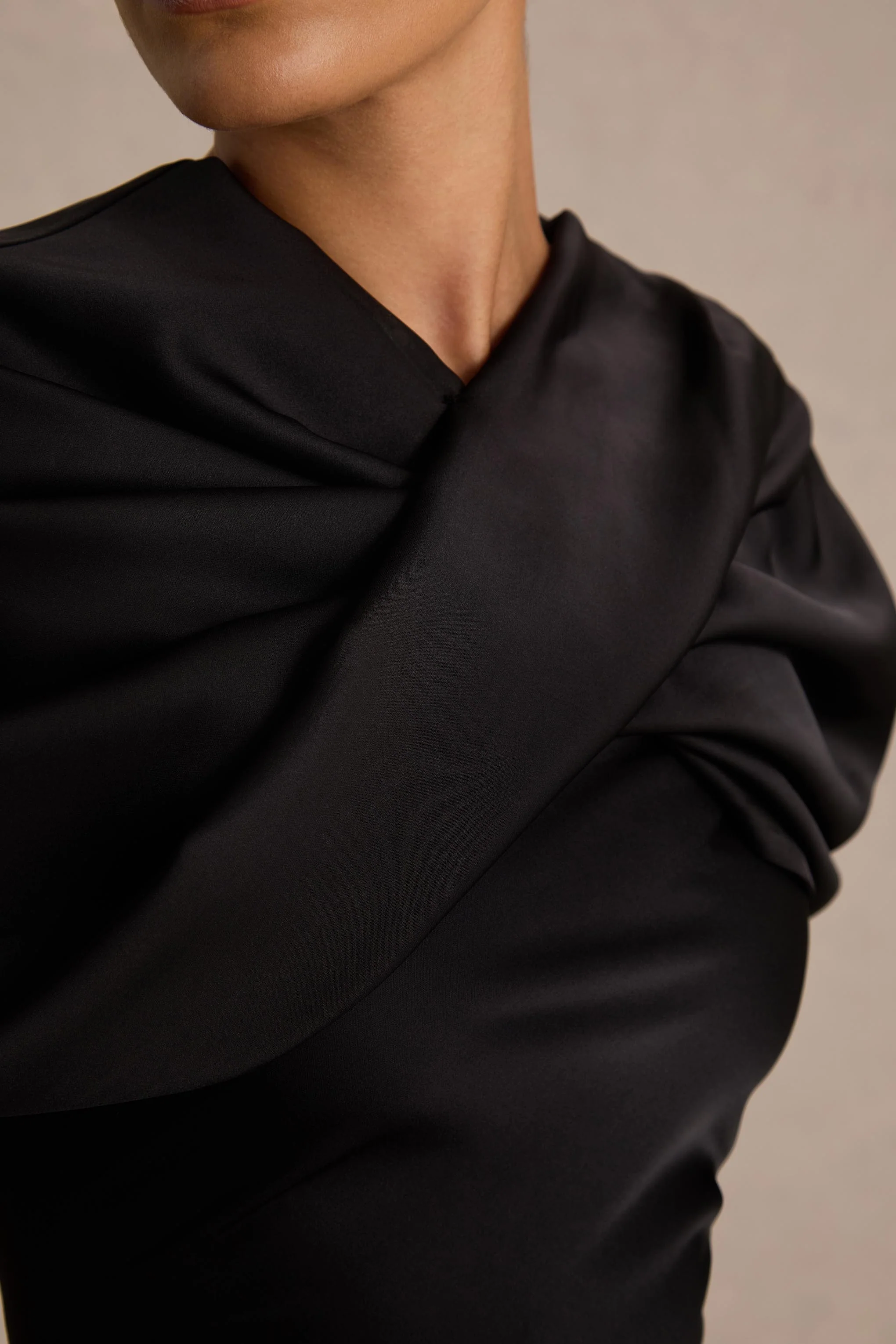 Yoli | Black Satin Maxi Dress With Removable Twist-Cape - Image 6