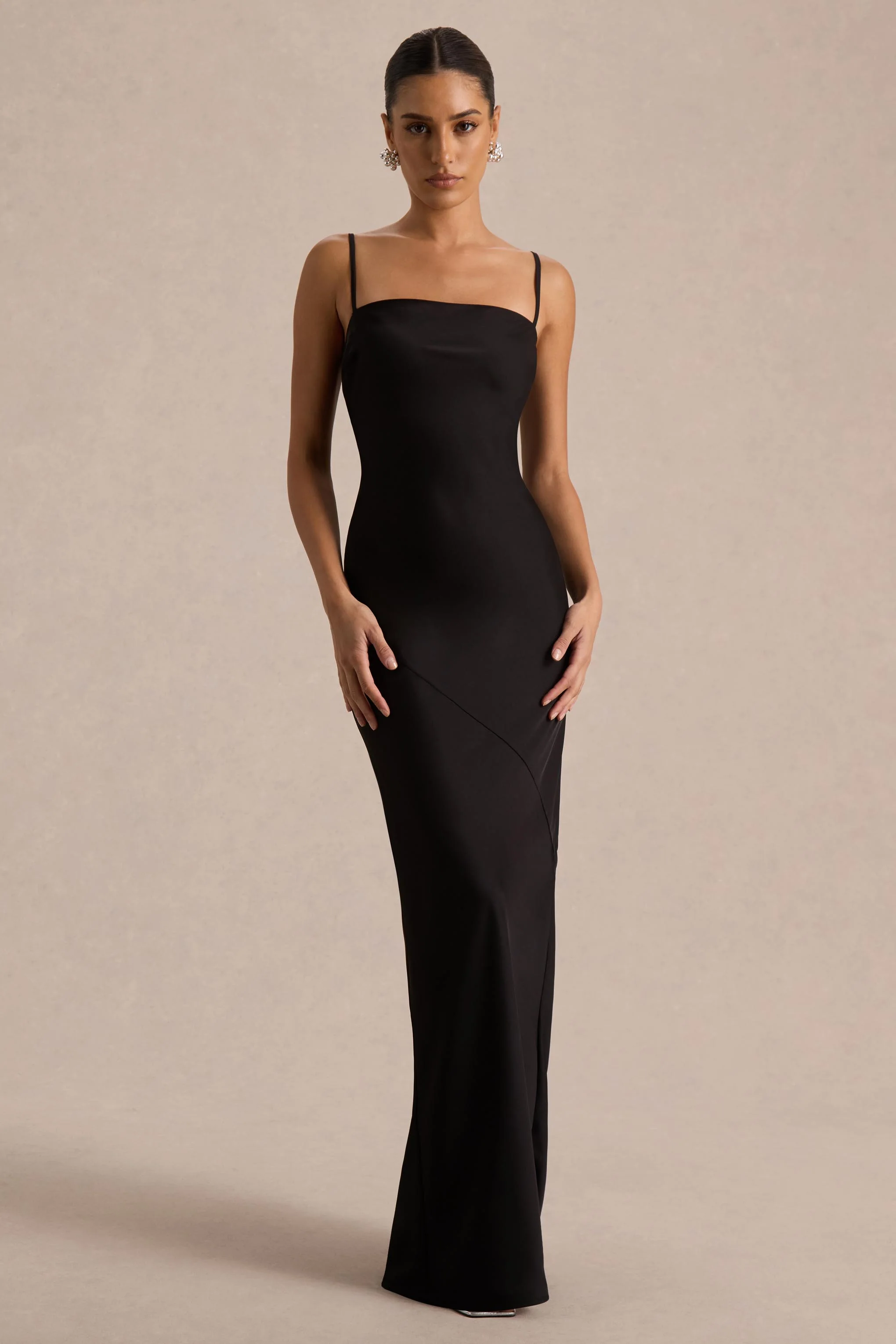 Yoli | Black Satin Maxi Dress With Removable Twist-Cape - Image 7