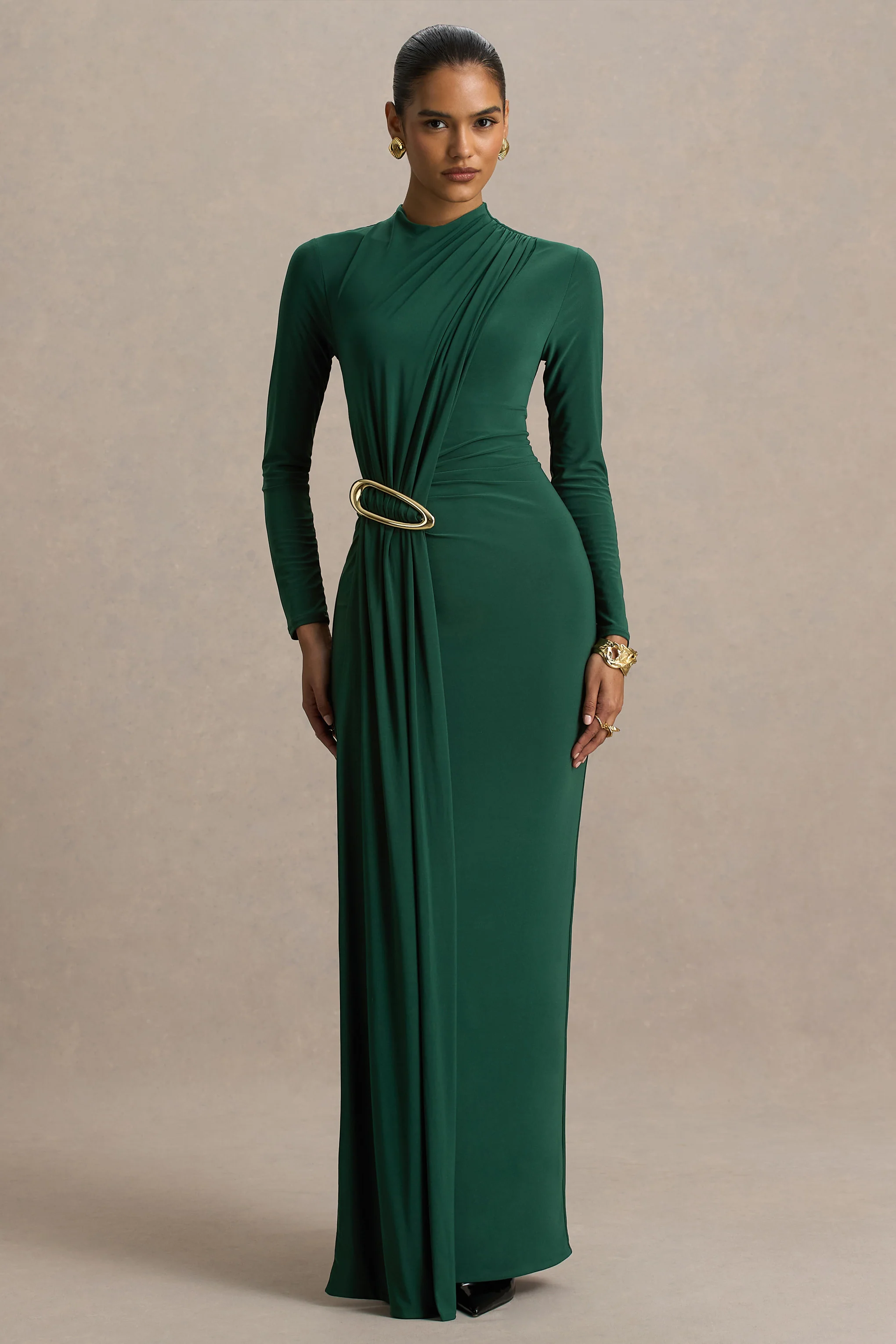 Zadie | Teal High-Neck Maxi Dress With Gathered-Detail