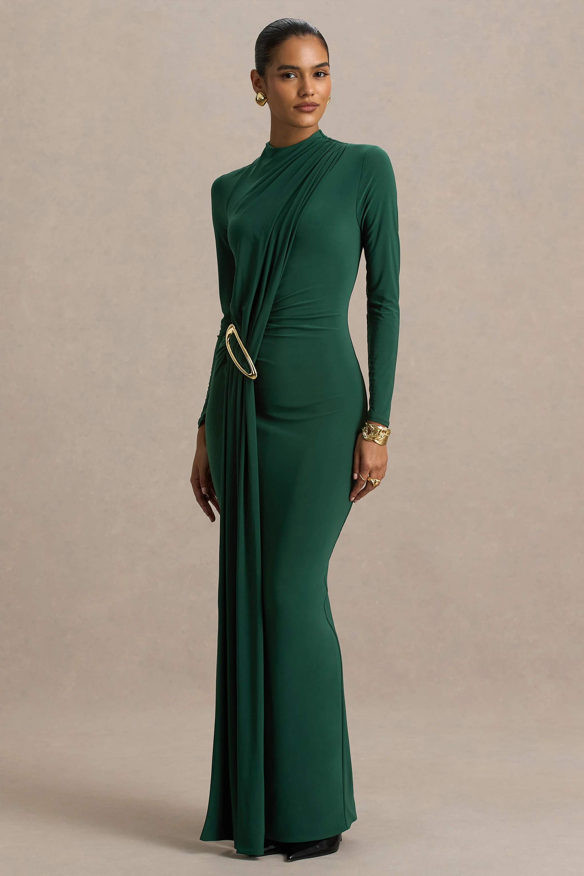 Zadie | Teal High-Neck Maxi Dress With Gathered-Detail - Image 3