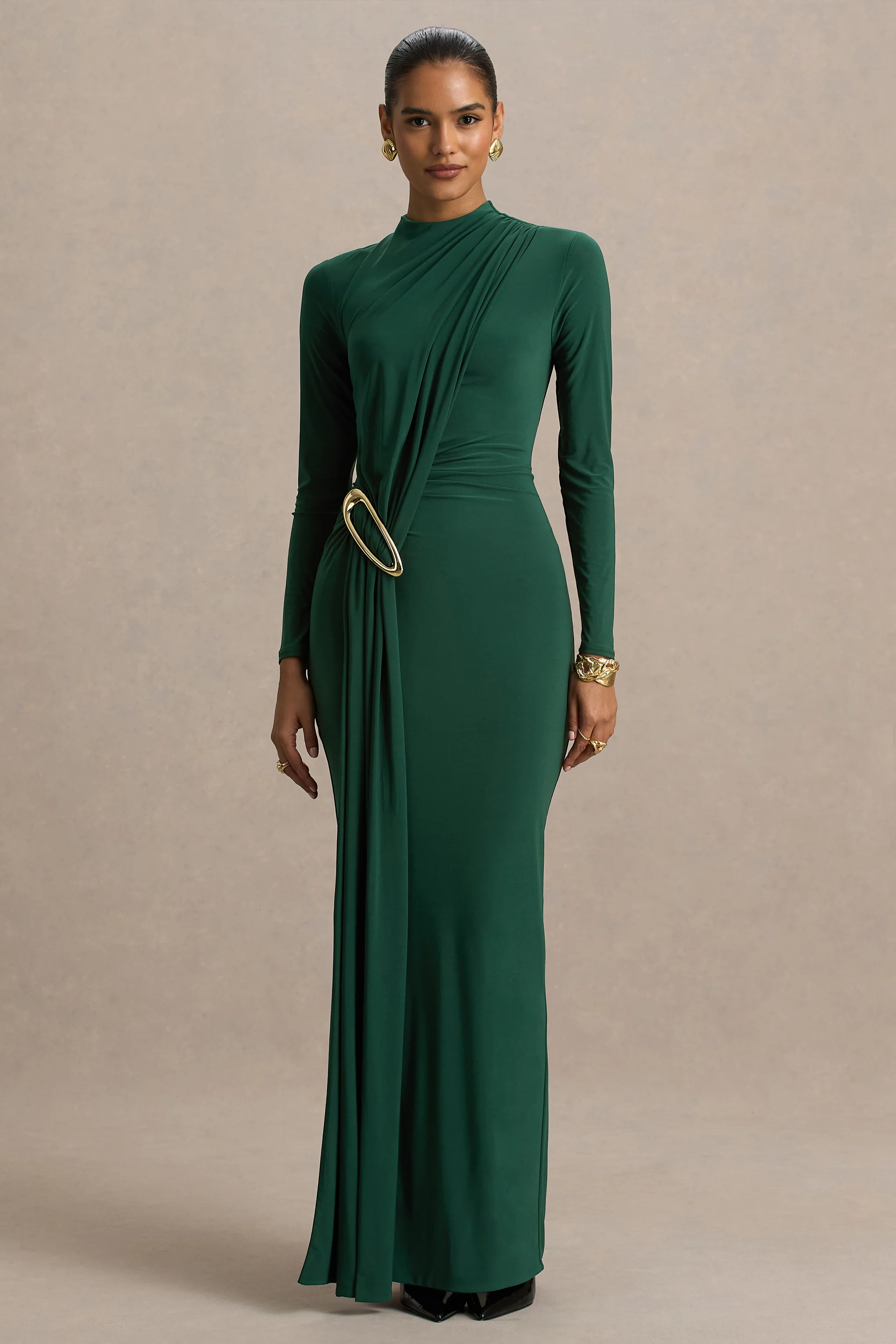 Zadie | Teal High-Neck Maxi Dress With Gathered-Detail - Image 4