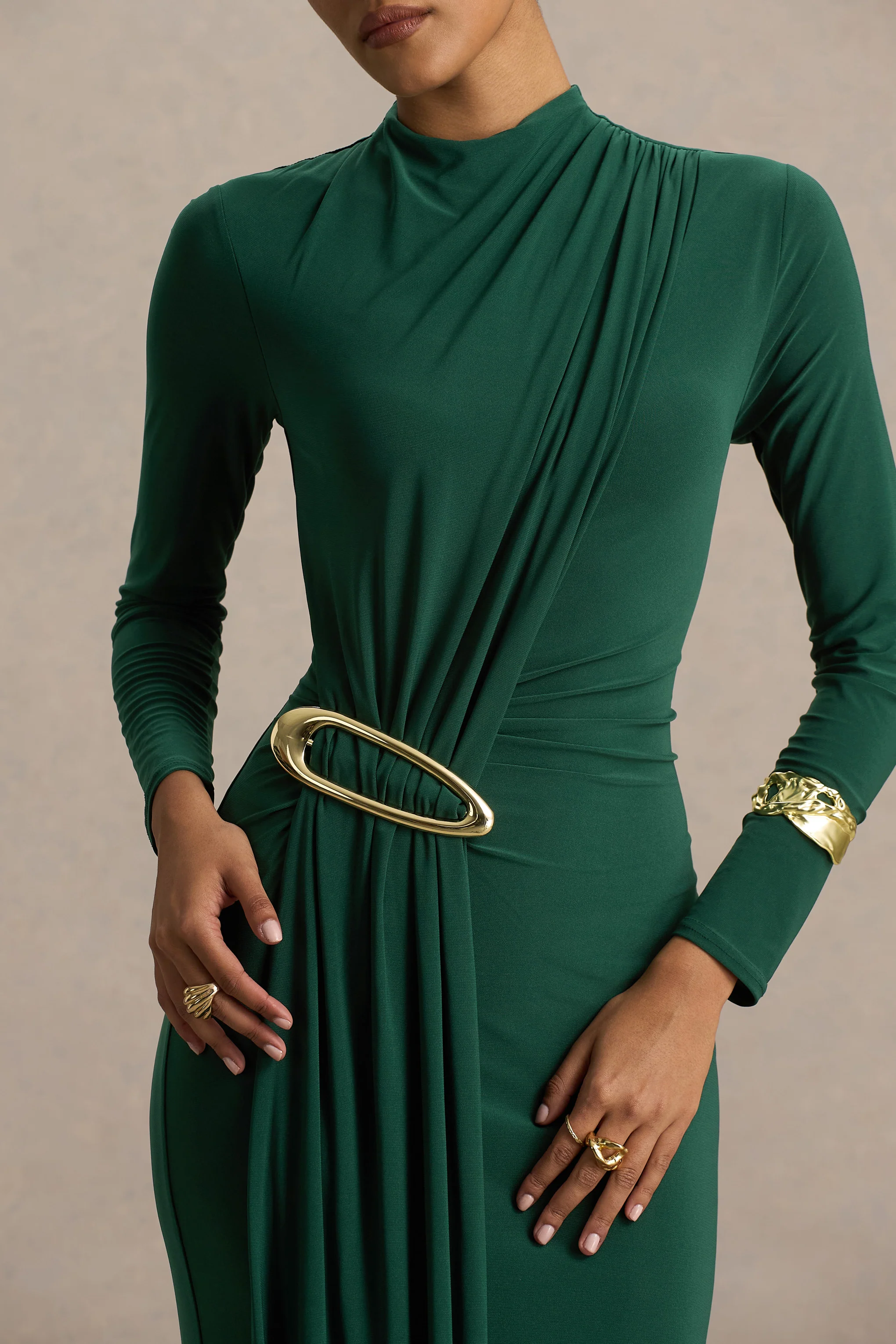 Zadie | Teal High-Neck Maxi Dress With Gathered-Detail - Image 5