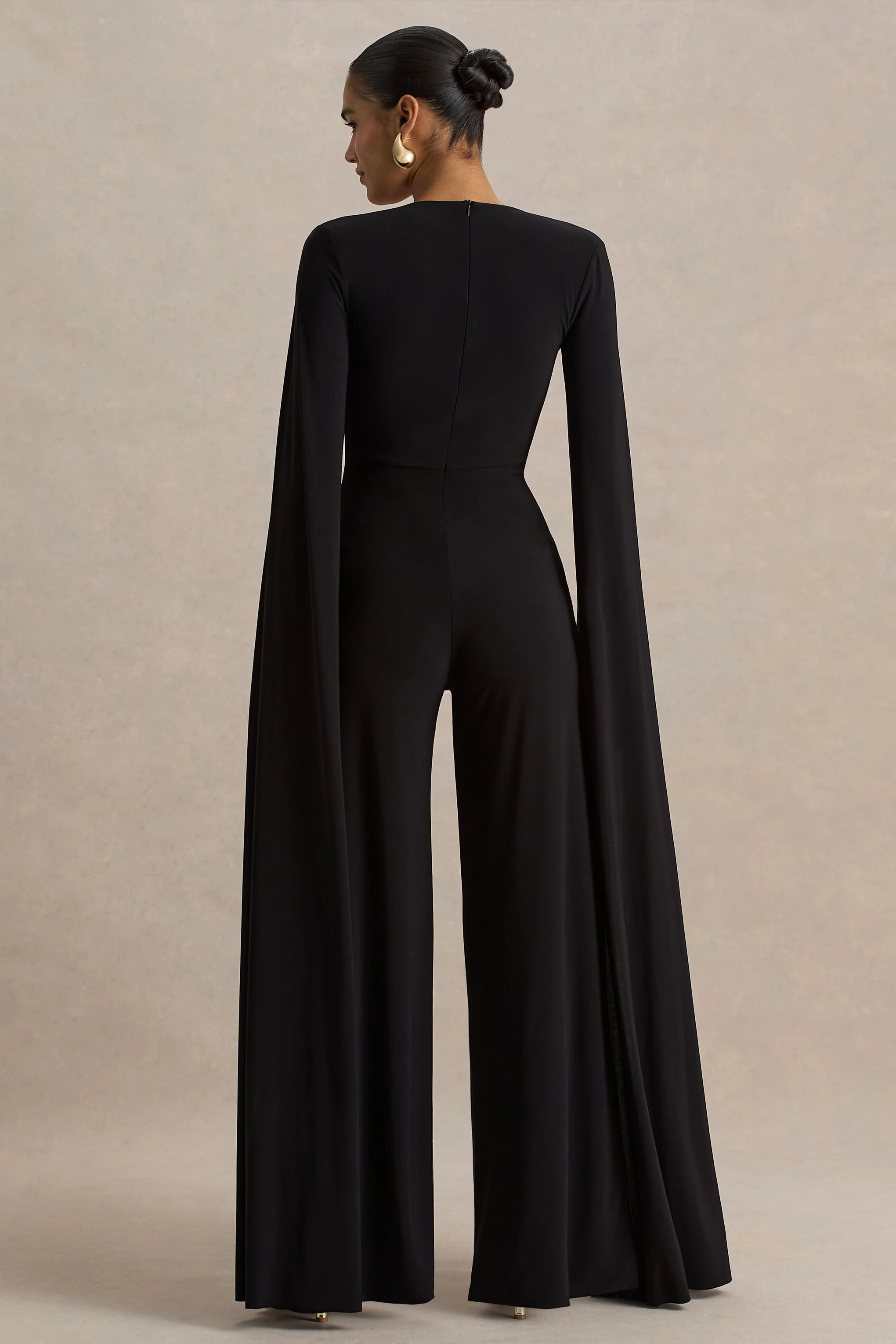 Zara | Black Square-Neck Jumpsuit With Cape Sleeves - Image 2