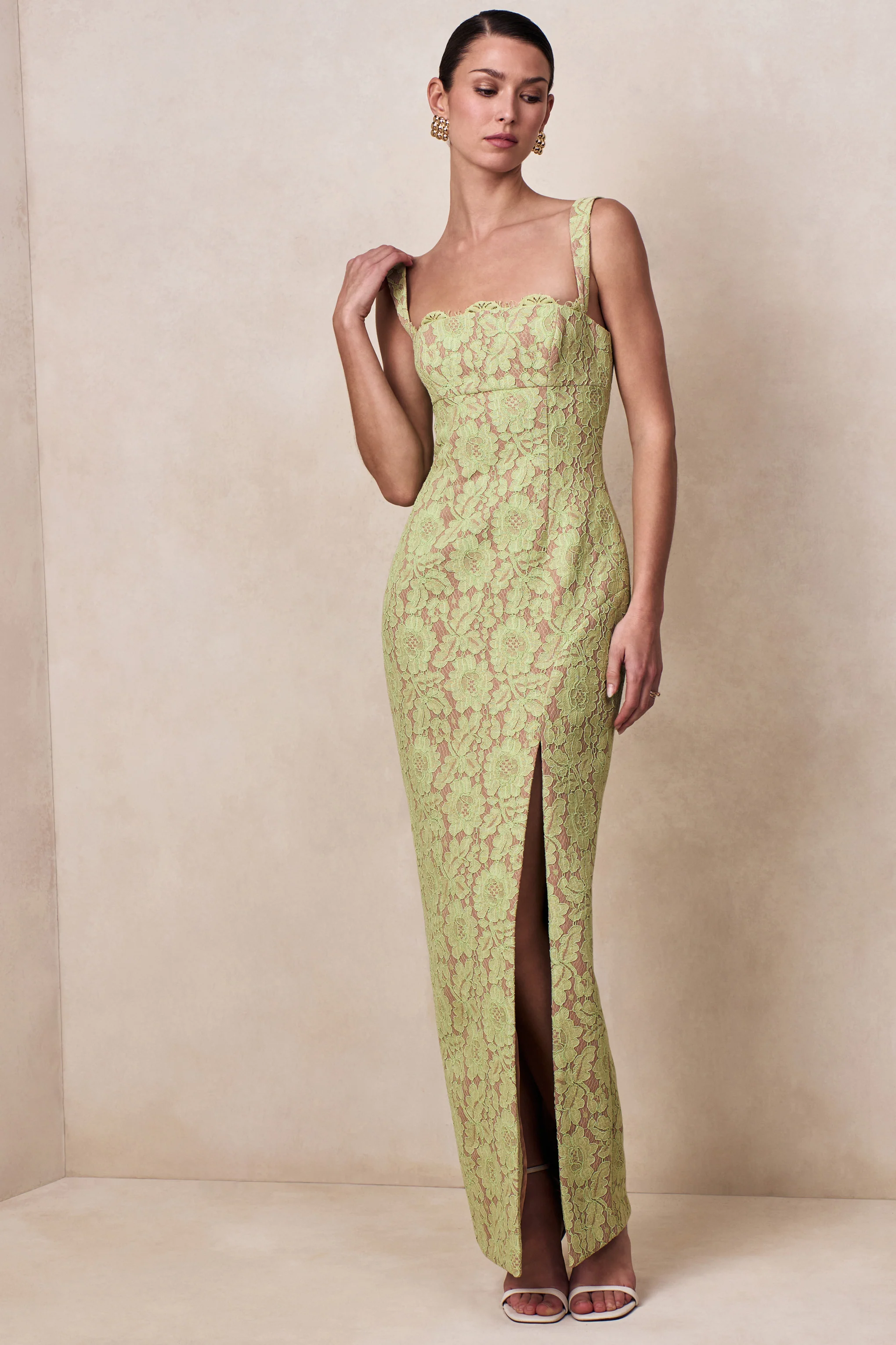 Zarisse | Green Lace Square-Neck Maxi Dress - Image 4