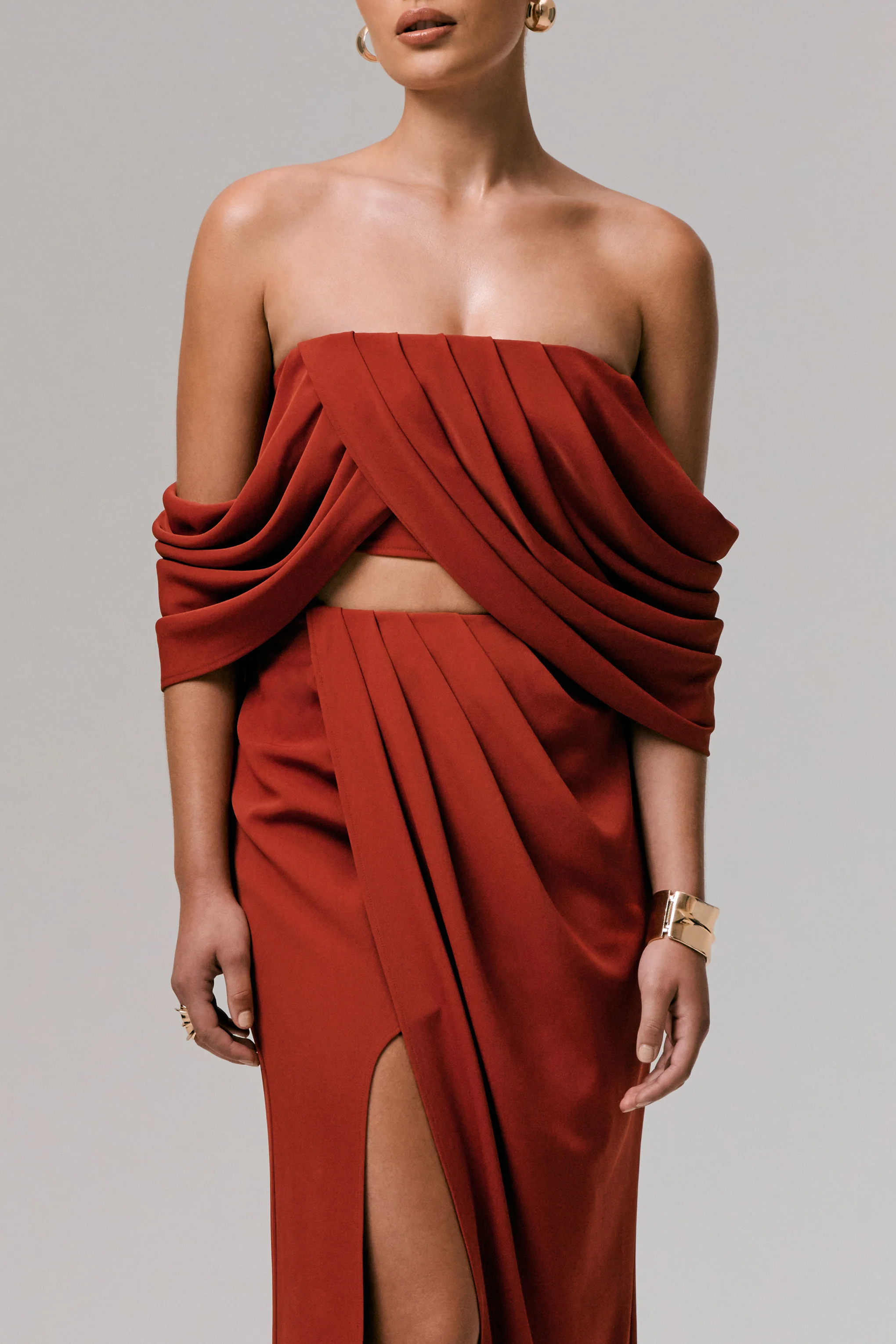 Zelina | Terracotta Mid-Rise Maxi Skirt with Split - Image 6