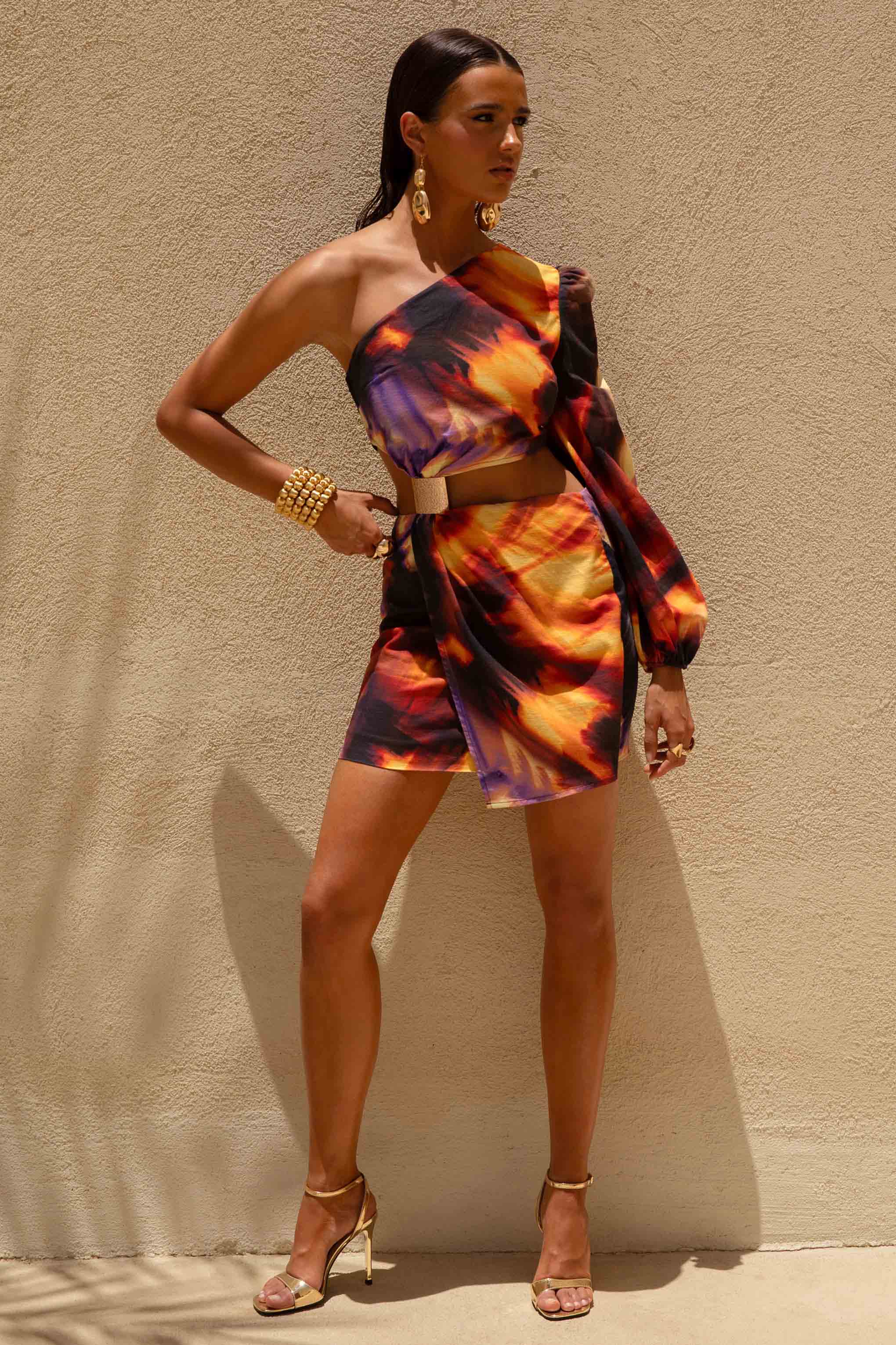 Zen | Smoke Print Asymmetric Mini Dress With Cut-Out Detail - Image 5