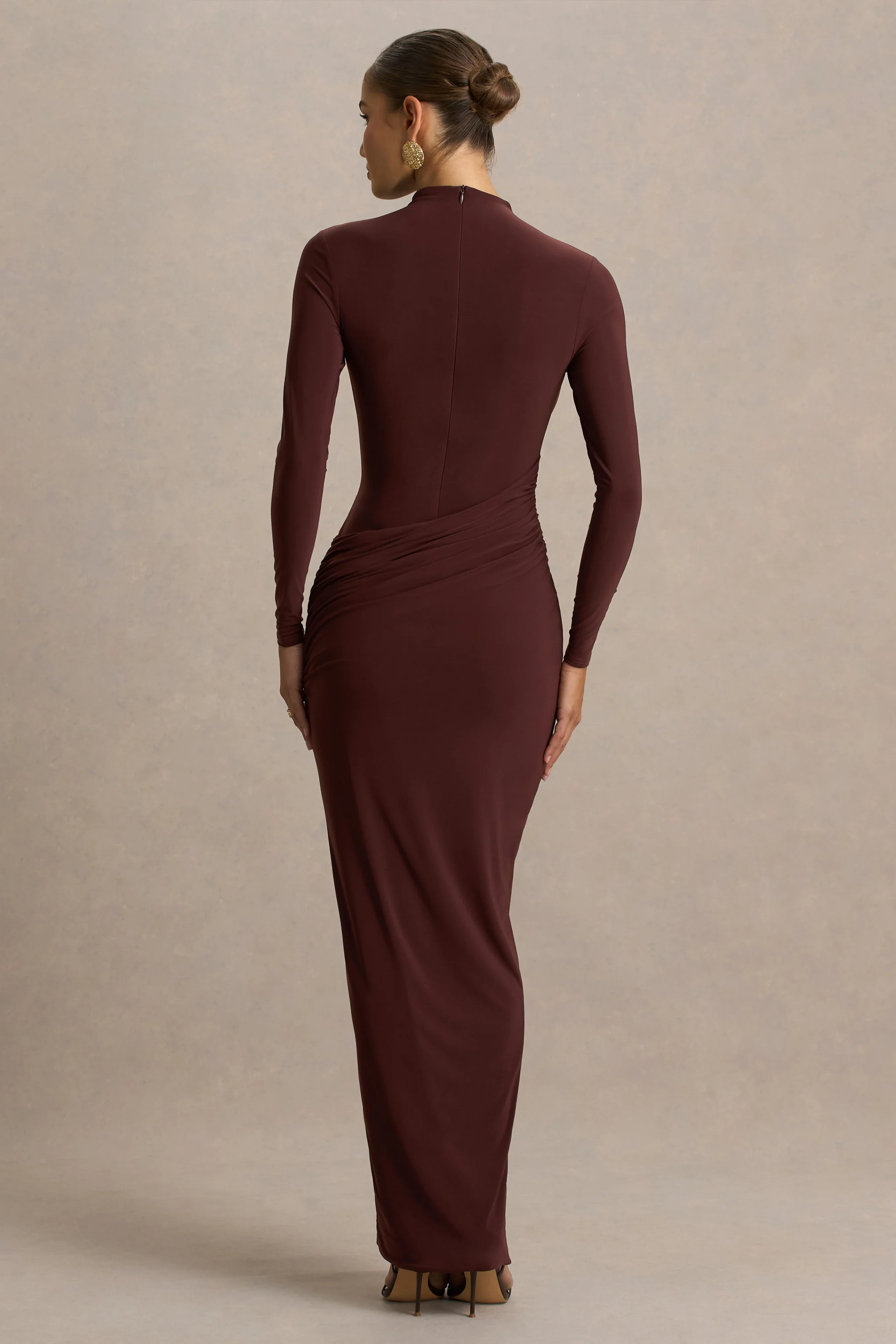 Zephyra | Brown High-Neck Wrapped Maxi Dress - Image 2