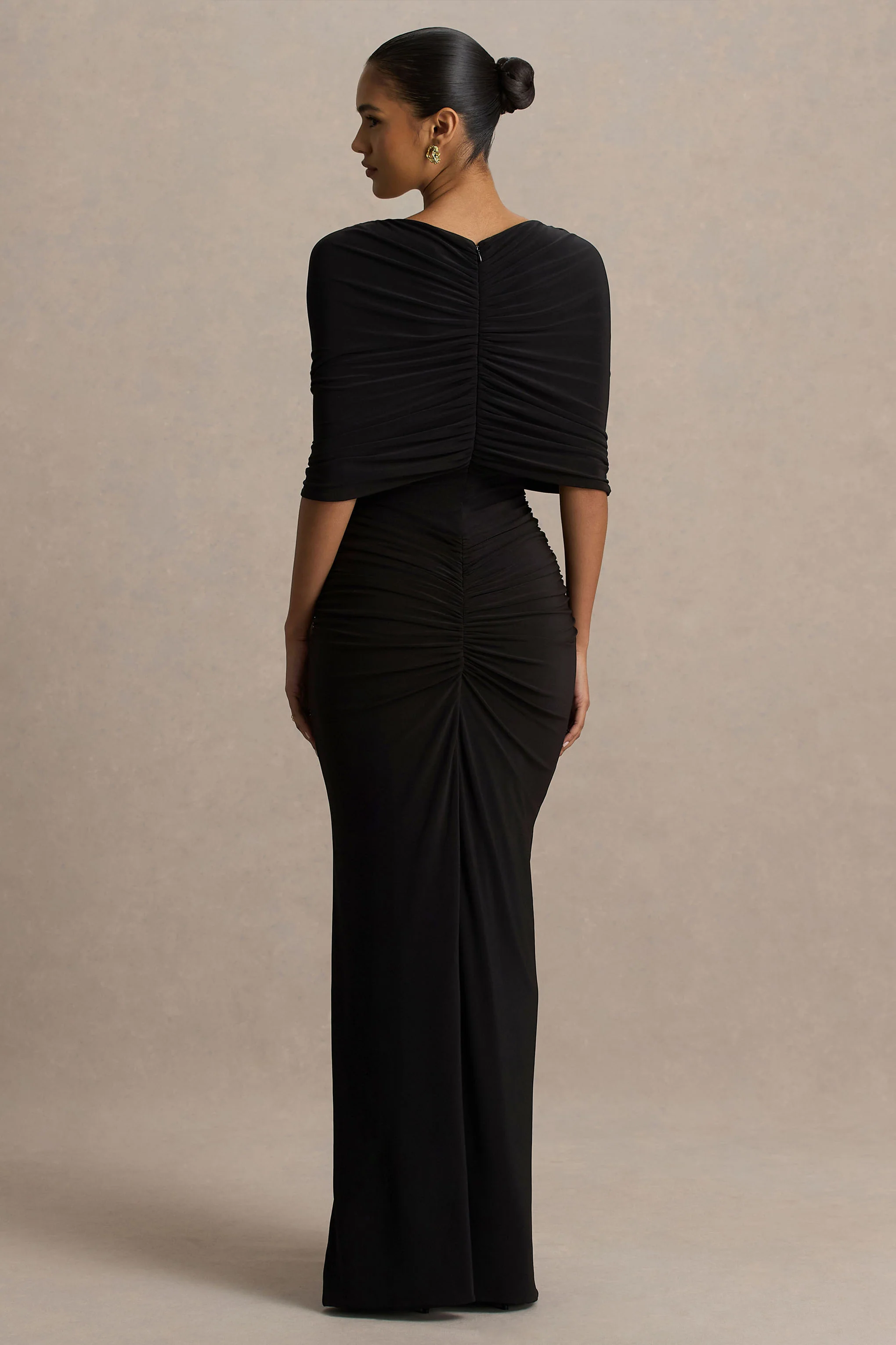 Zinnie | Black Cape-Sleeve Maxi Dress With Mesh Panel - Image 2