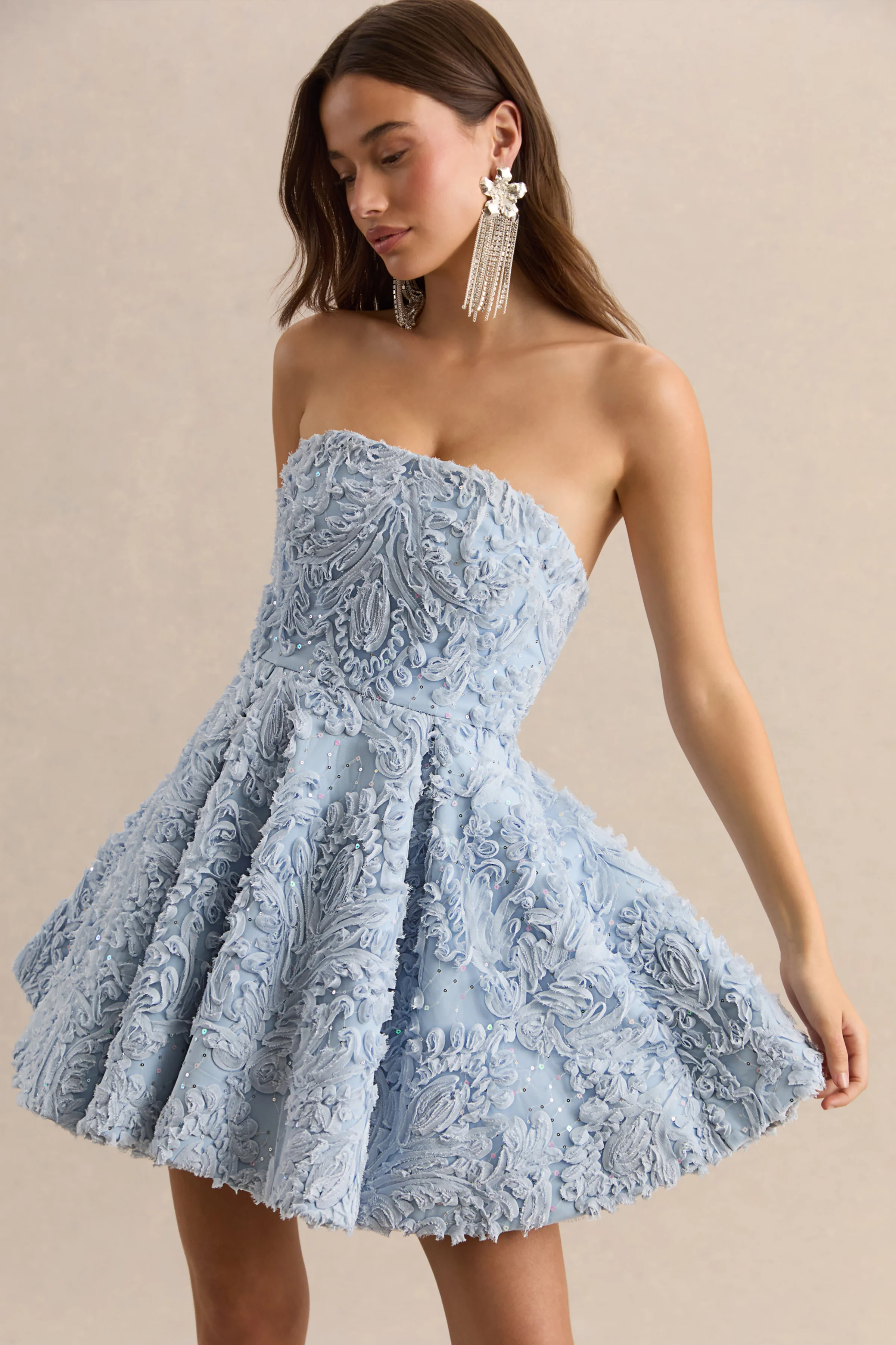Zosia | Blue Mesh Bandeau Mini Dress - Image 3