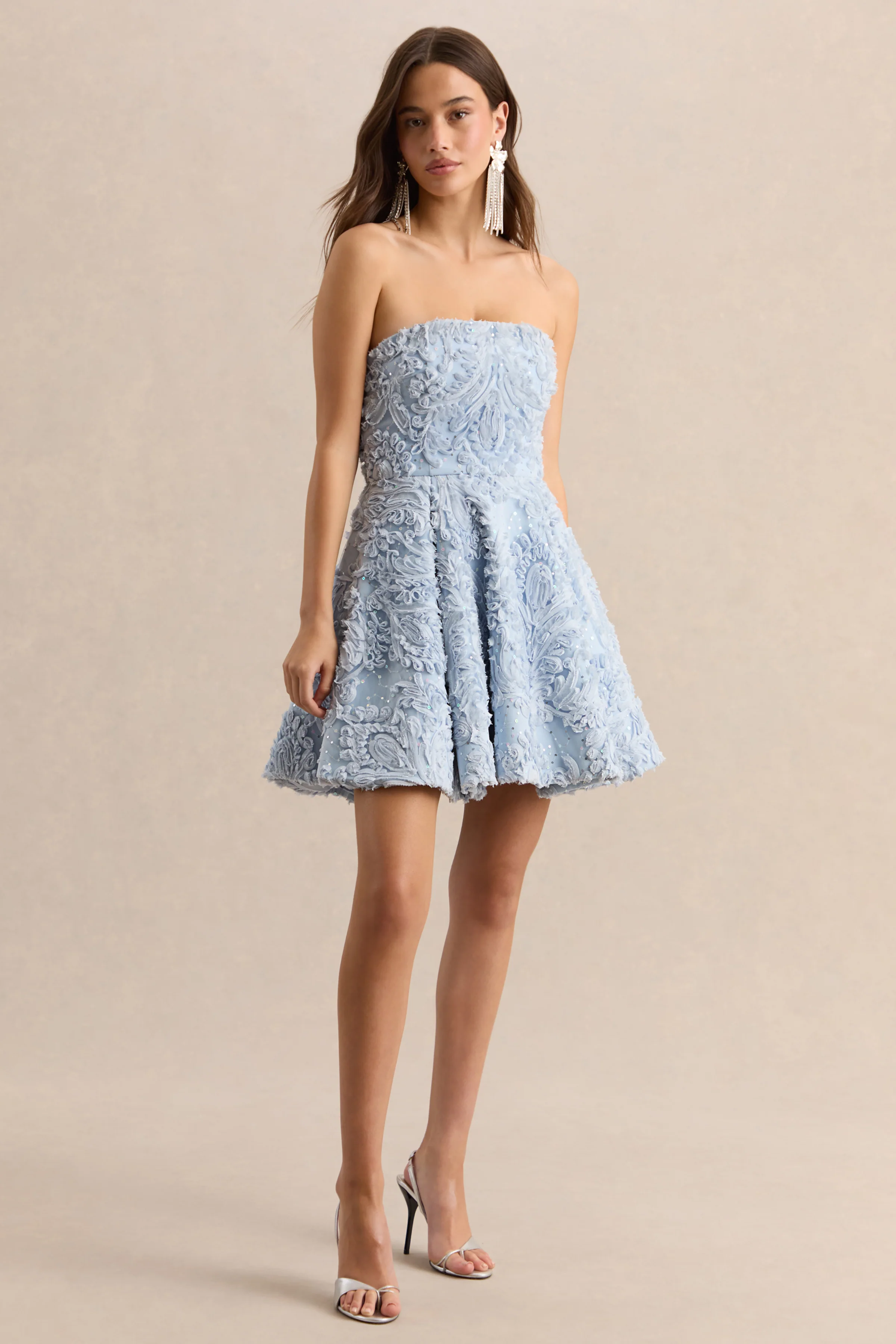 Zosia | Blue Mesh Bandeau Mini Dress - Image 4