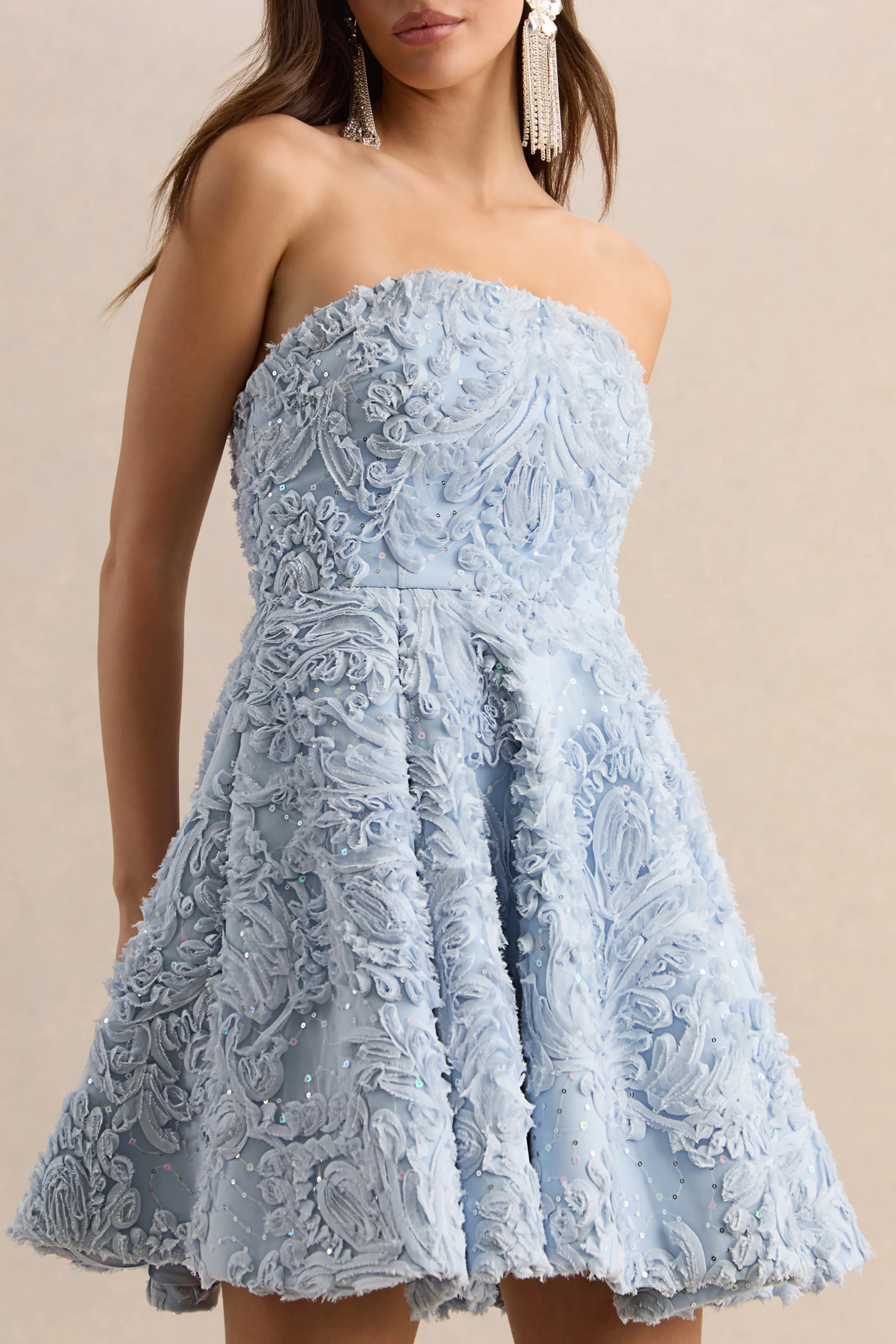 Zosia | Blue Mesh Bandeau Mini Dress - Image 5