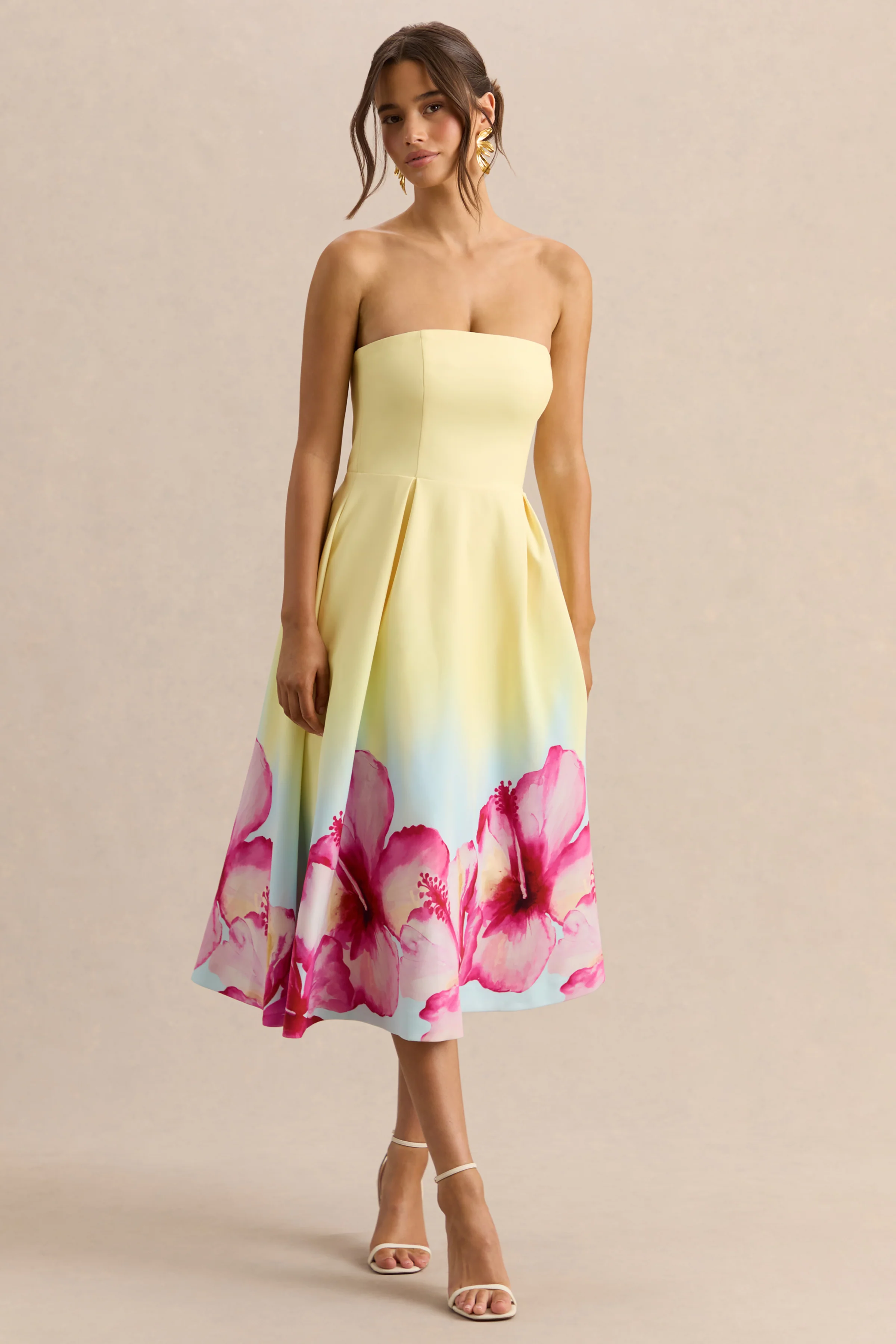 Zoya | Yellow Ombre Lily Print Bandeau Midi Dress - Image 5