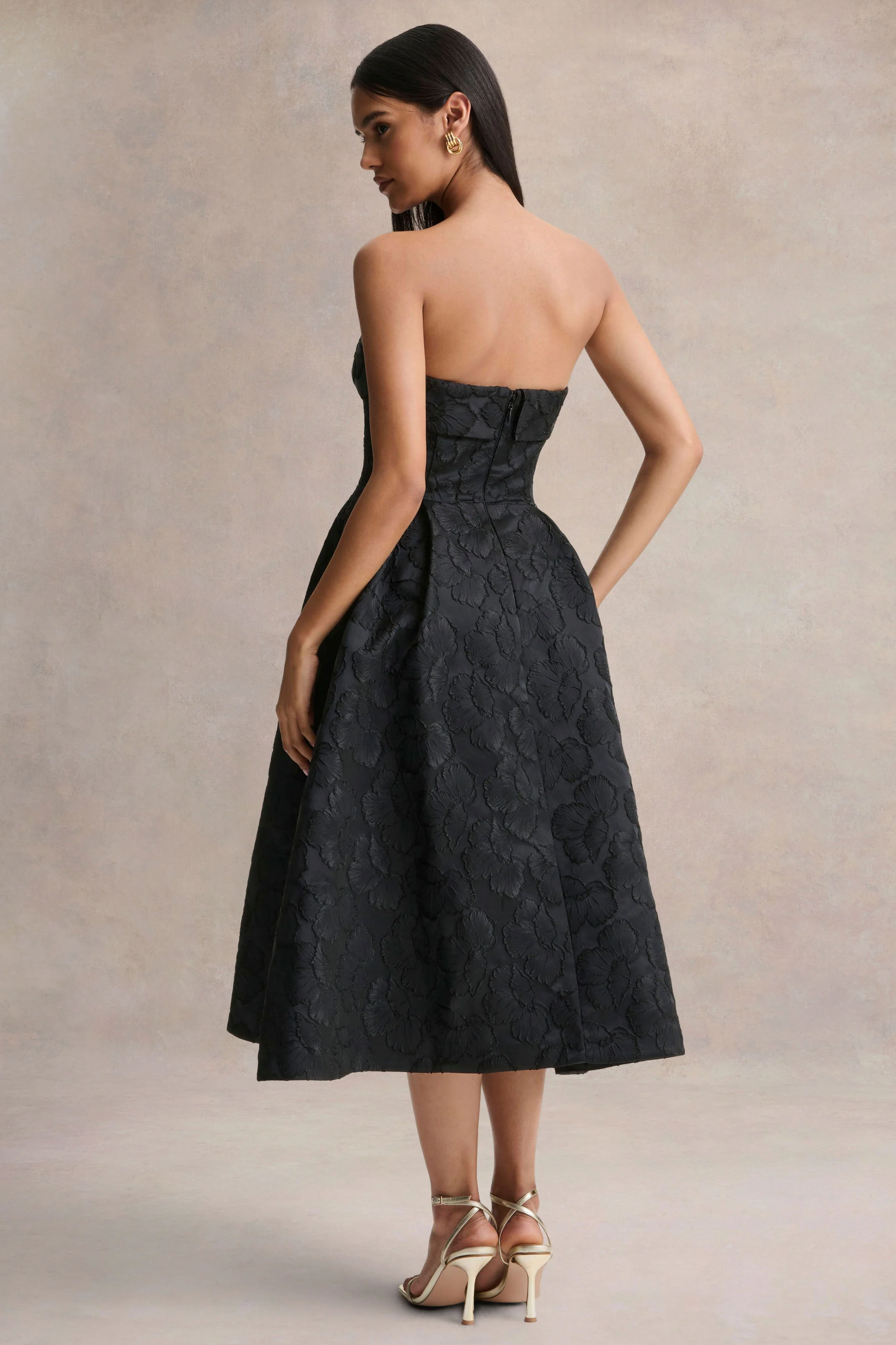 Zuma | Black Metallic Jacquard Strapless Midi Dress - Image 2