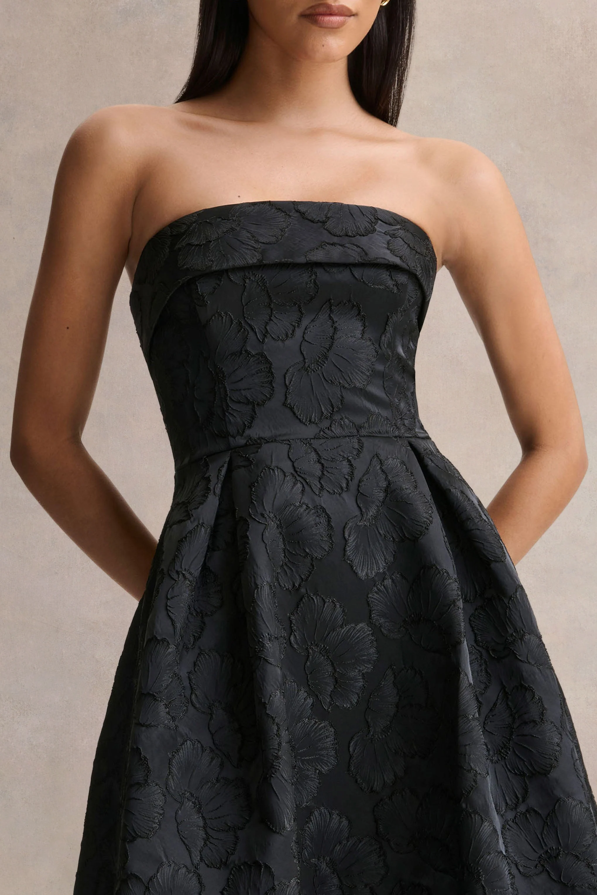Zuma | Black Metallic Jacquard Strapless Midi Dress - Image 3