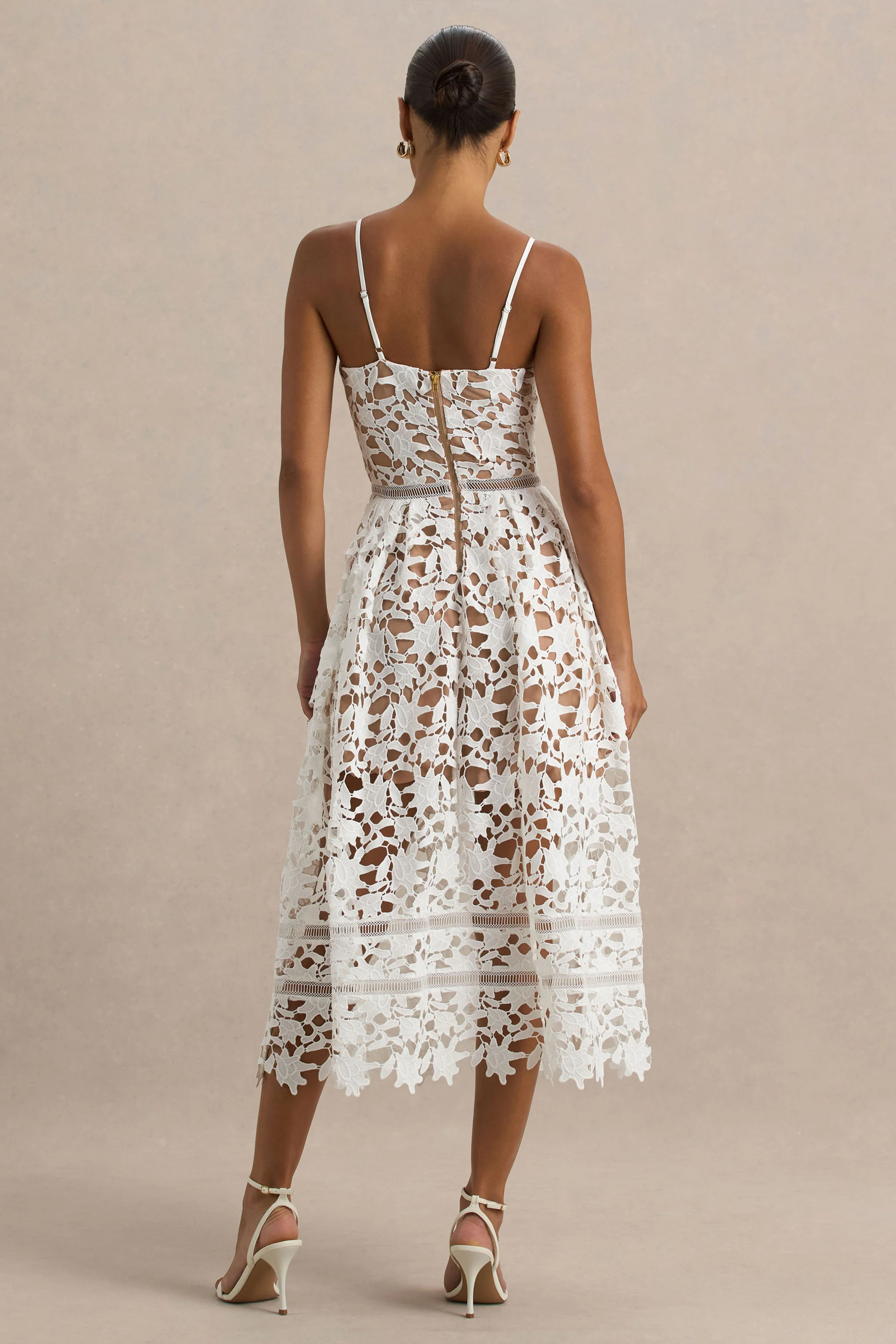 Zuri | White Lace Sweetheart Midi Dress With Cami Straps - Image 2