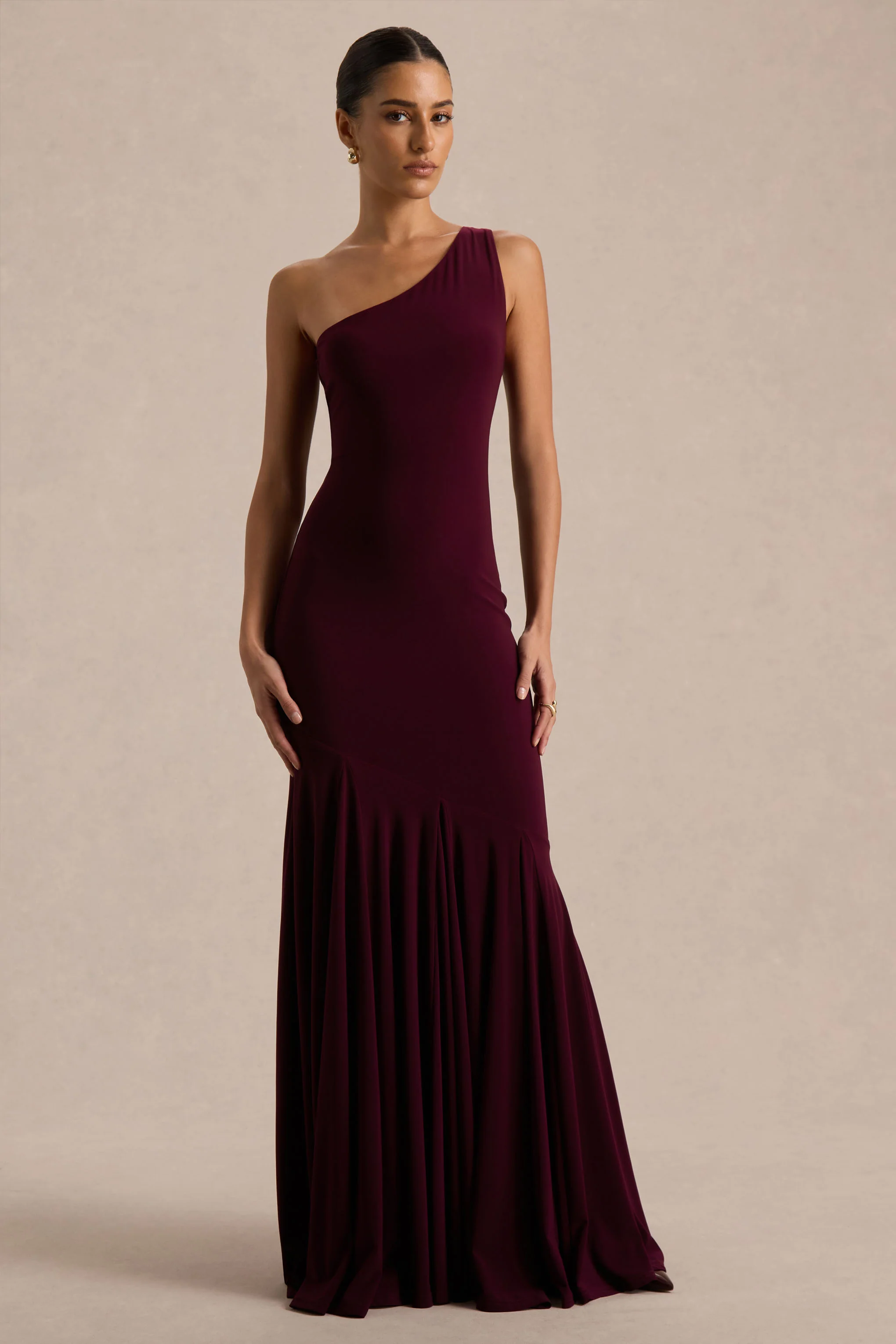 Zya | Dark Plum Asymmetric-Neck Fishtail Maxi Dress - Image 4