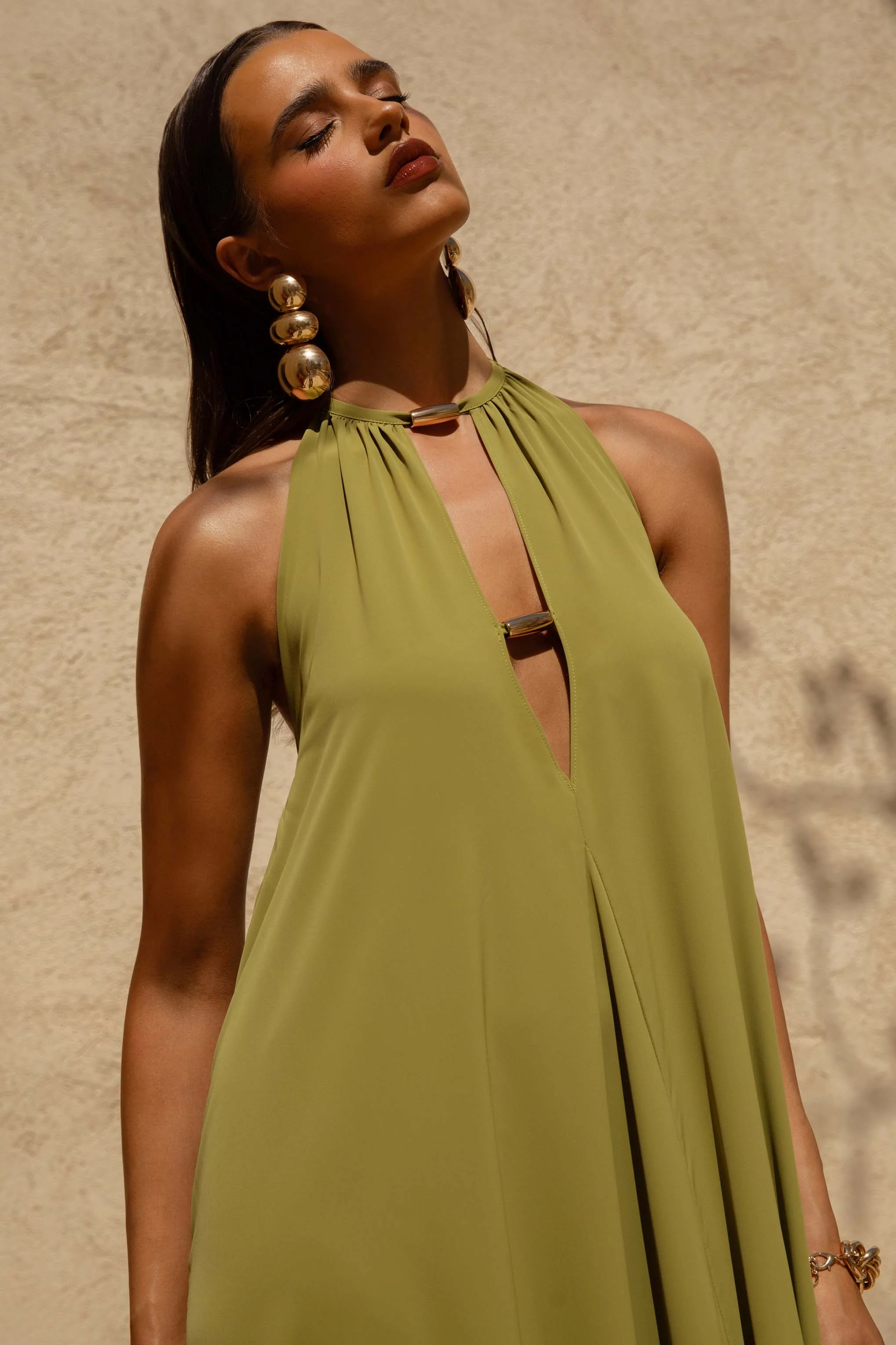 Zyon | Green High-Neck Maxi Dress with Cut-Out Details - Image 3