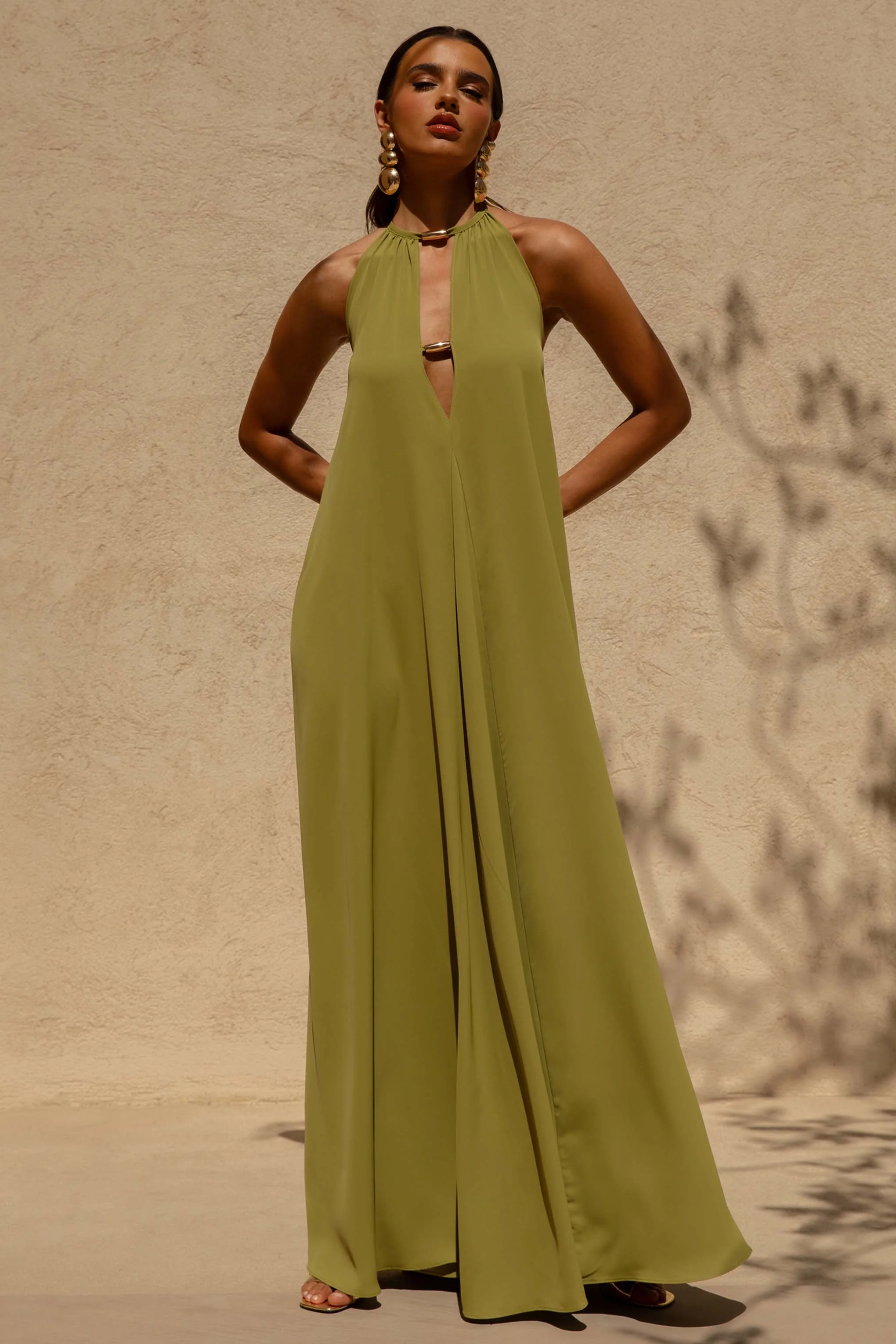 Zyon | Green High-Neck Maxi Dress with Cut-Out Details - Image 6